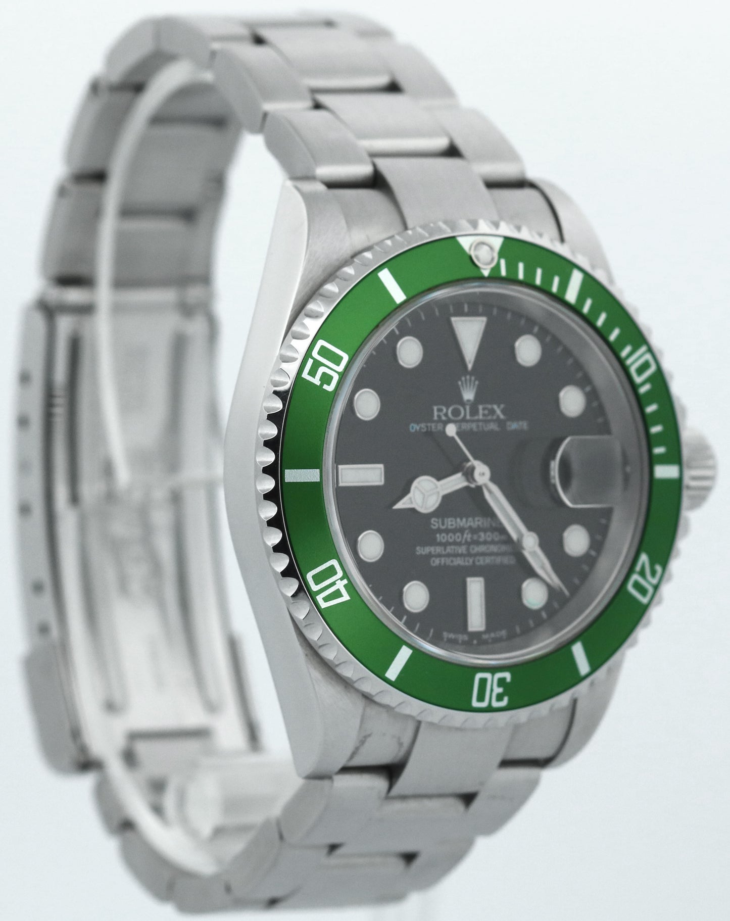 UNPOLISHED Rolex Submariner Date 40mm KERMIT Green FLAT 4 Stainless 16610 LV