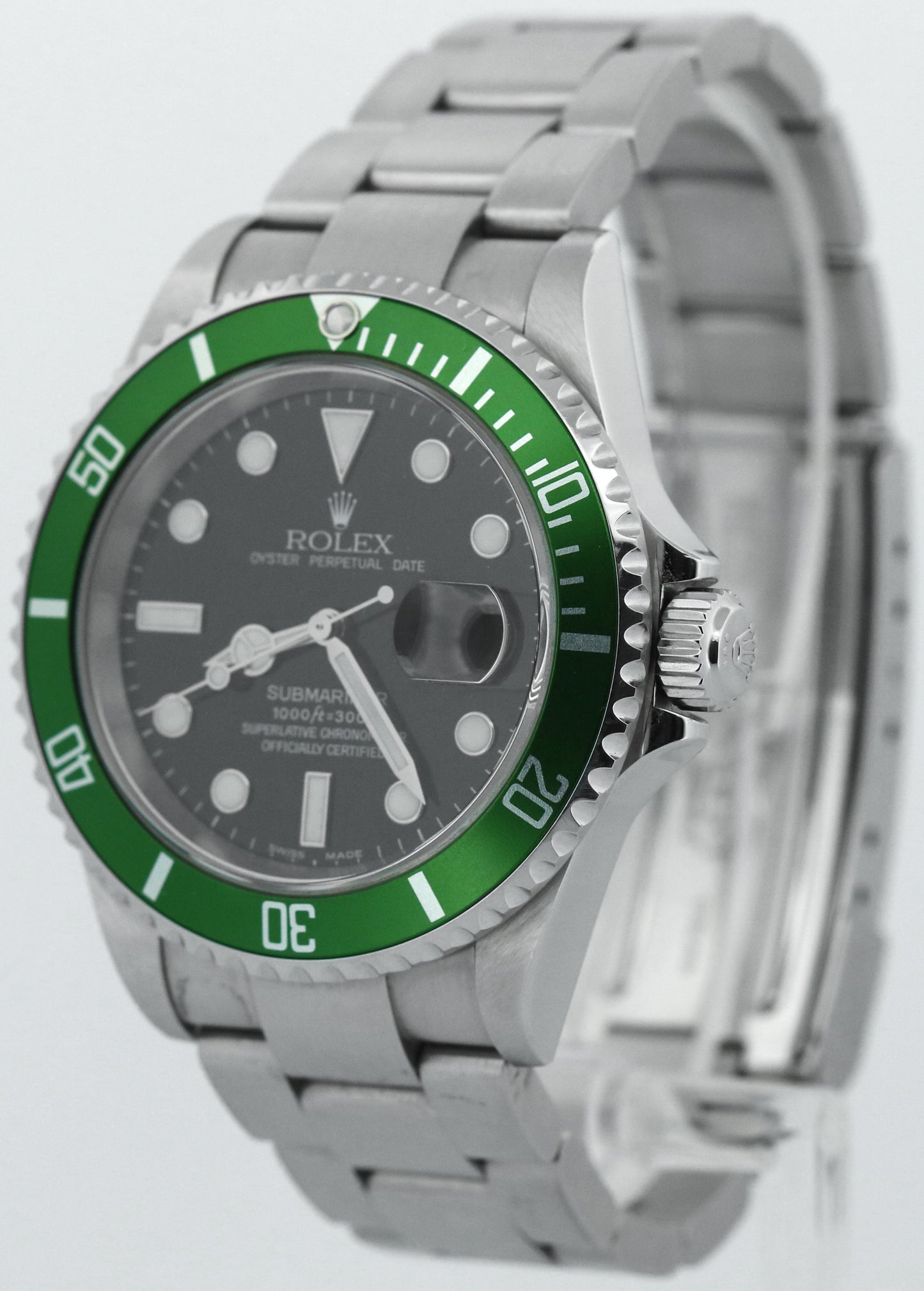 UNPOLISHED Rolex Submariner Date 40mm KERMIT Green FLAT 4 Stainless 16610 LV