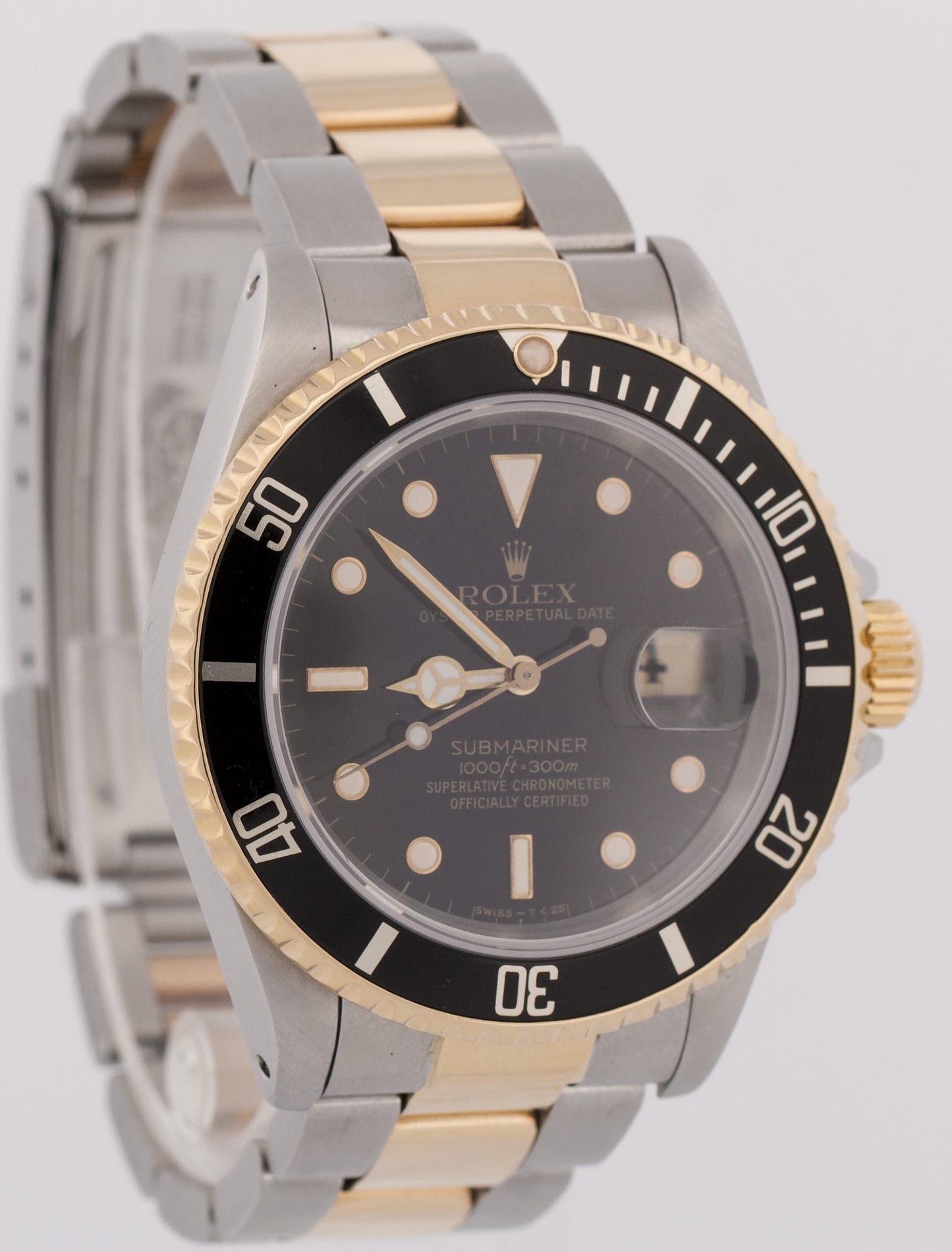 Rolex Submariner Date 40mm BLACK 18K Yellow Gold Stainless Steel 16613 Watch