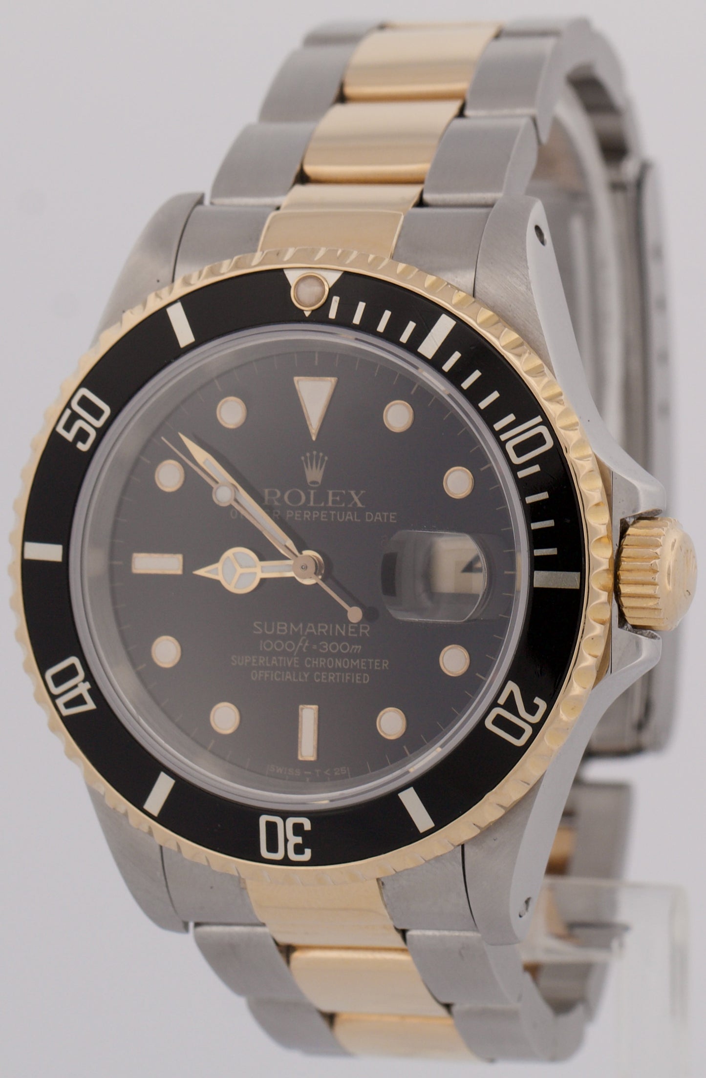 Rolex Submariner Date 40mm BLACK 18K Yellow Gold Stainless Steel 16613 Watch
