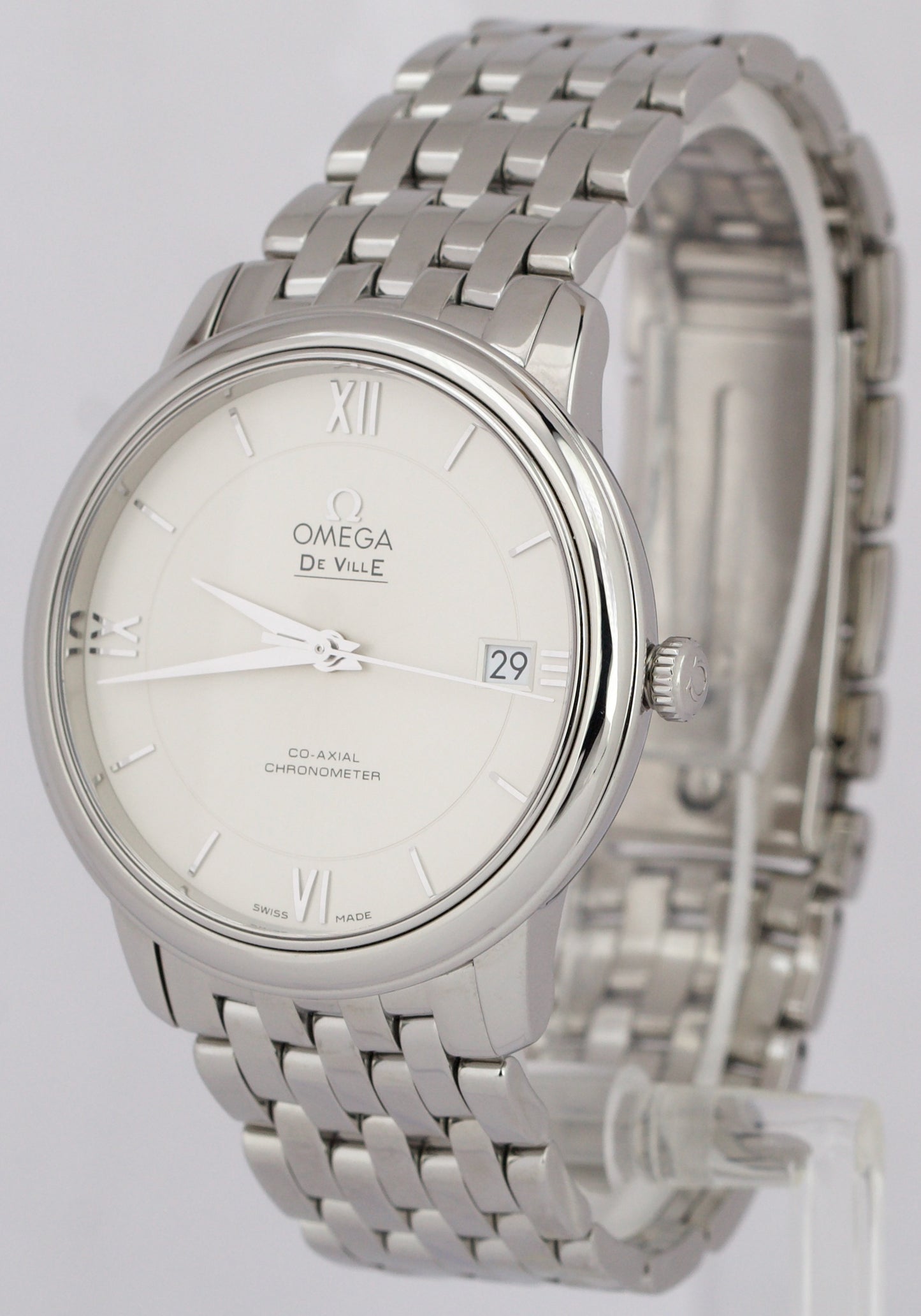 MINT PAPERS Omega De Ville Prestige WHITE Steel 36.8mm 424.10.37.20.02.001 BOX