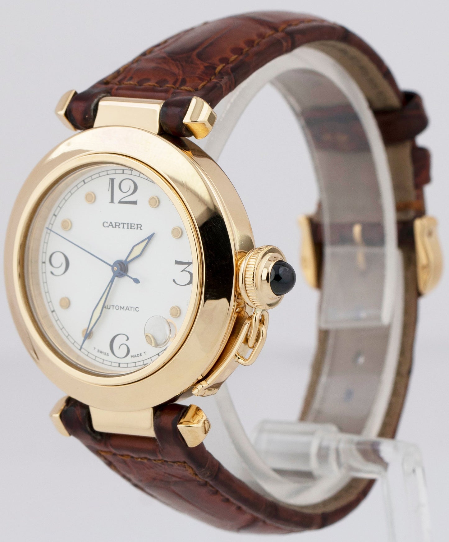 Cartier Pasha White Arabic 18K Yellow Gold Automatic Swiss 35mm Watch 1035