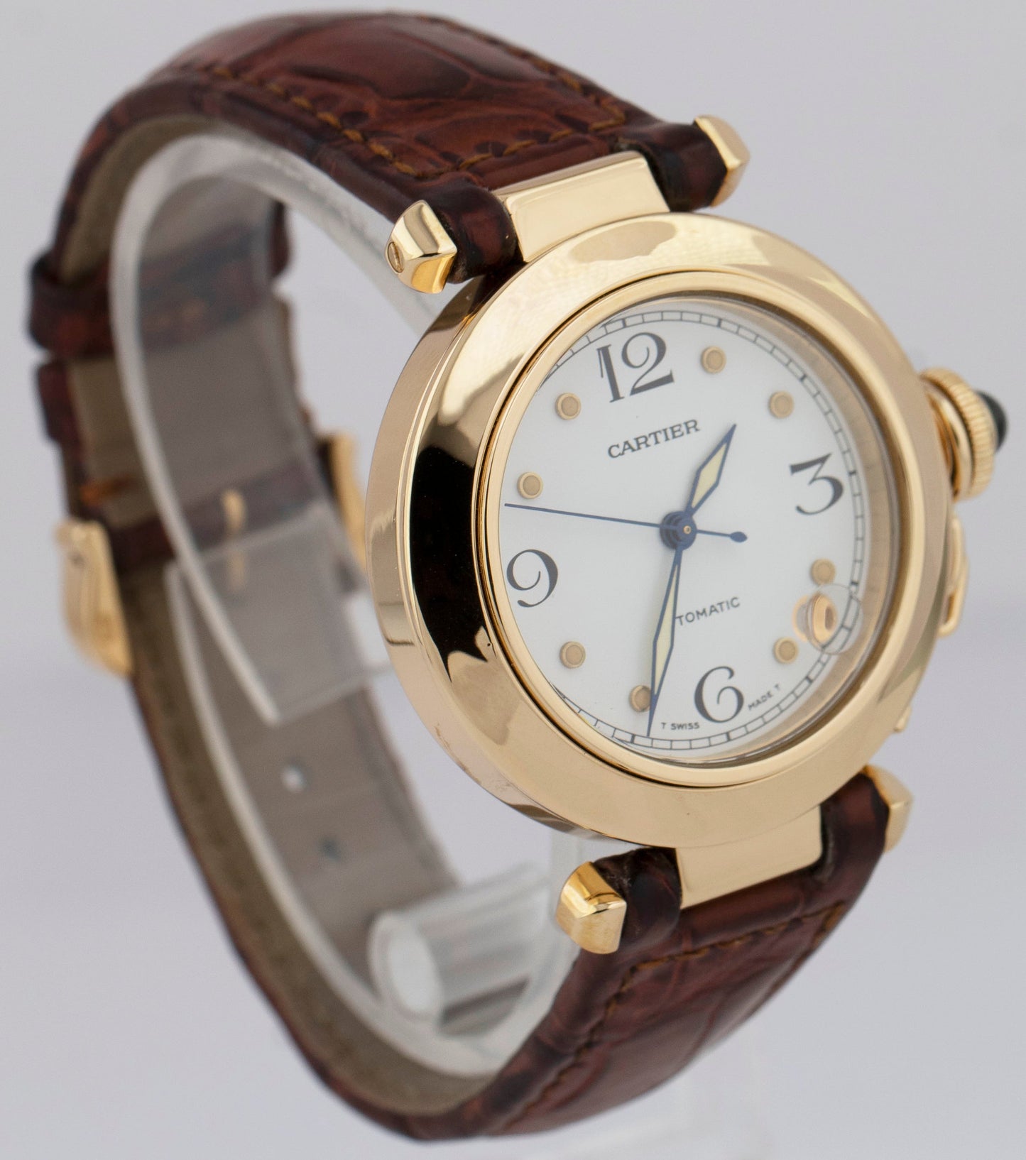 Cartier Pasha White Arabic 18K Yellow Gold Automatic Swiss 35mm Watch 1035