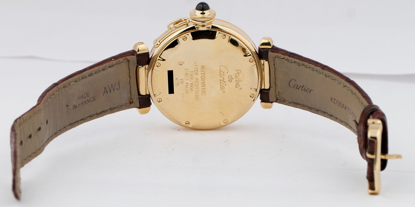 Cartier Pasha White Arabic 18K Yellow Gold Automatic Swiss 35mm Watch 1035