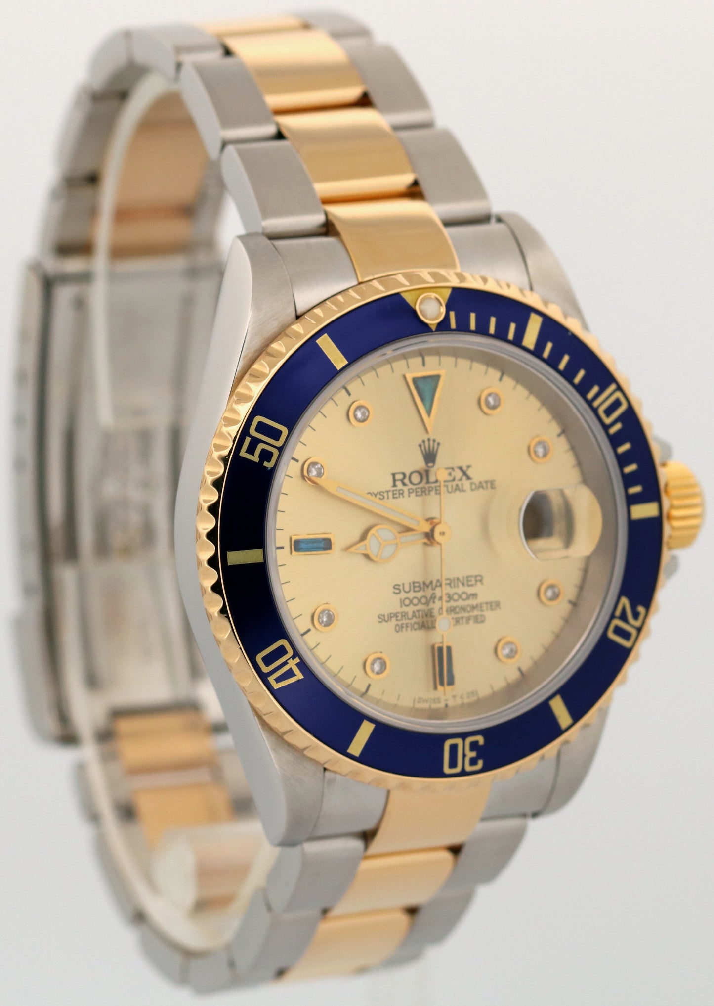 PAPERS Rolex Submariner 40mm SERTI CHAMPAGNE DIAMOND Blue 18K Steel 16613 BOX