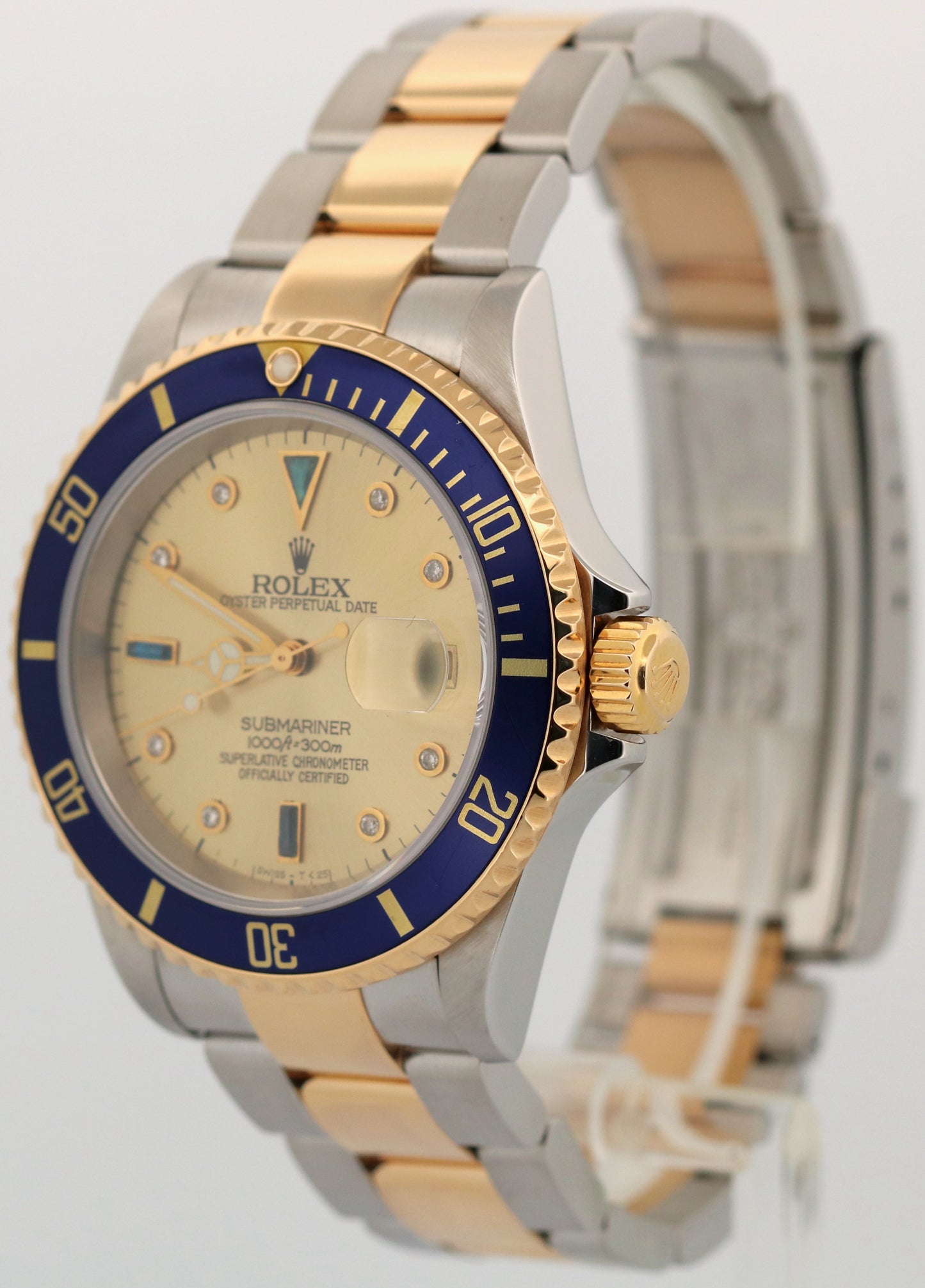 PAPERS Rolex Submariner 40mm SERTI CHAMPAGNE DIAMOND Blue 18K Steel 16613 BOX