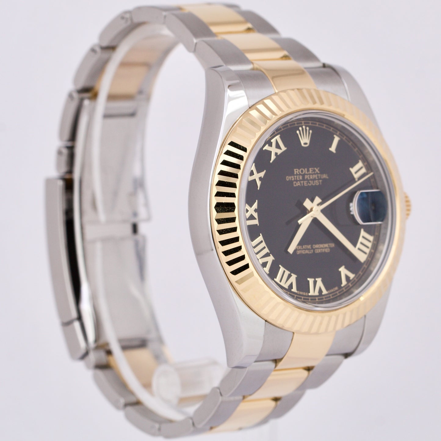 Rolex Datejust II 2 18K Two-Tone BLACK ROMAN Yellow Gold Steel 41mm Watch 116333