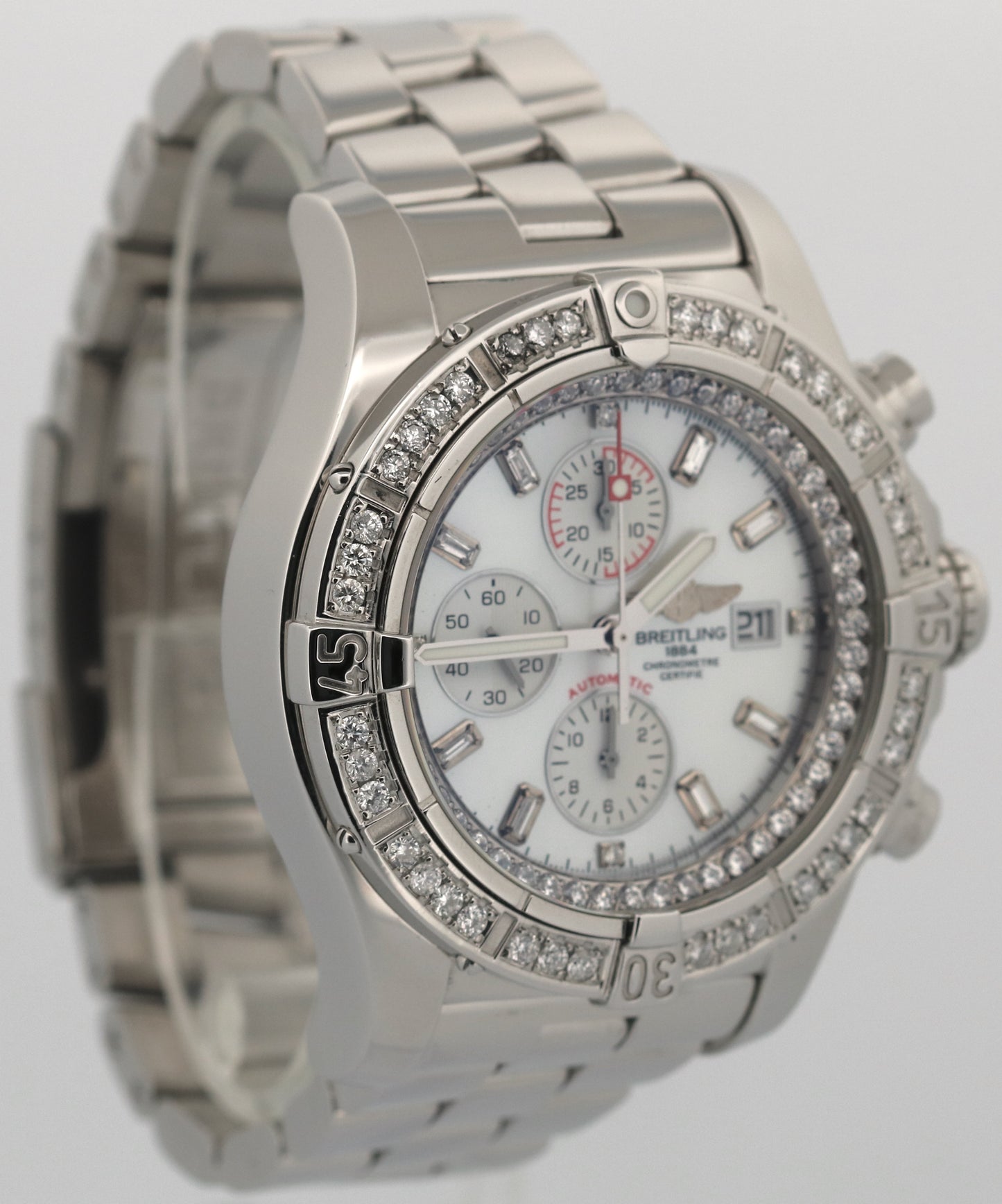 Breitling Super Avenger Chronograph MOTHER OF PEARL DIAMOND 48mm Steel A13370