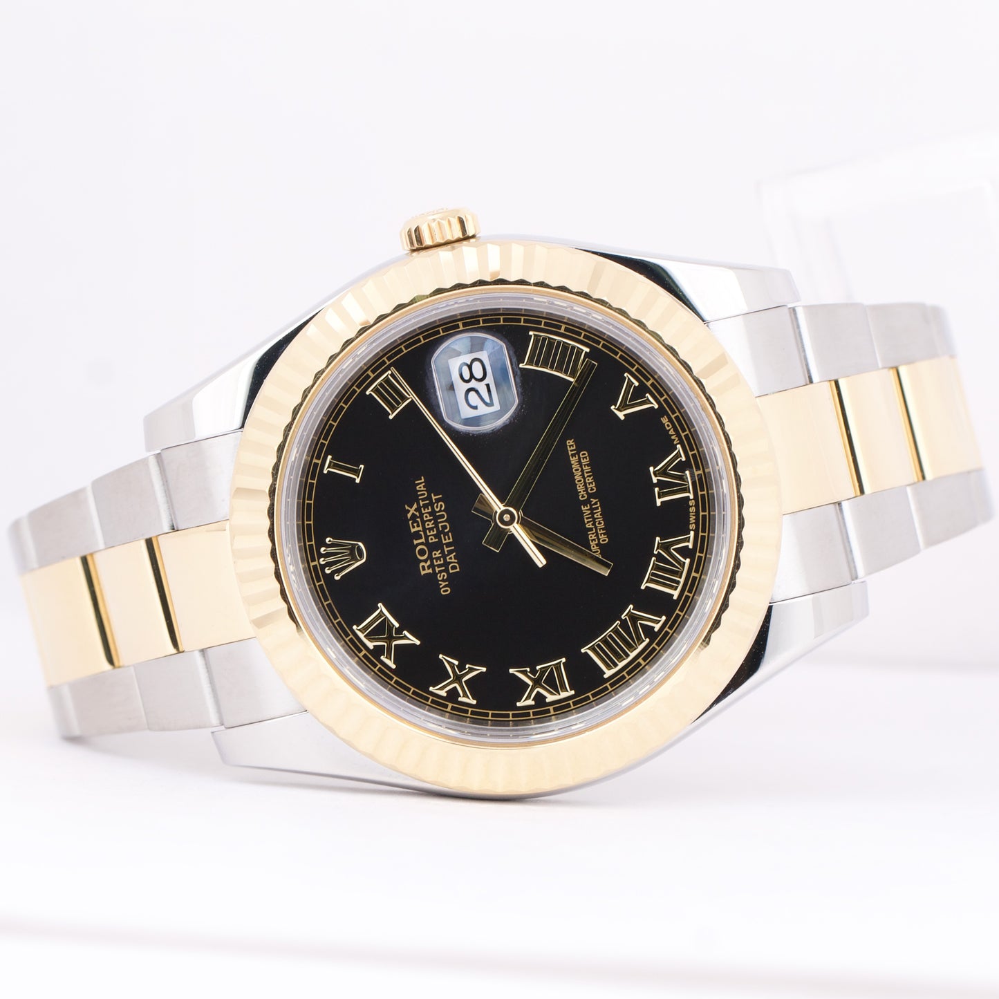 Rolex Datejust II 2 18K Two-Tone BLACK ROMAN Yellow Gold Steel 41mm Watch 116333