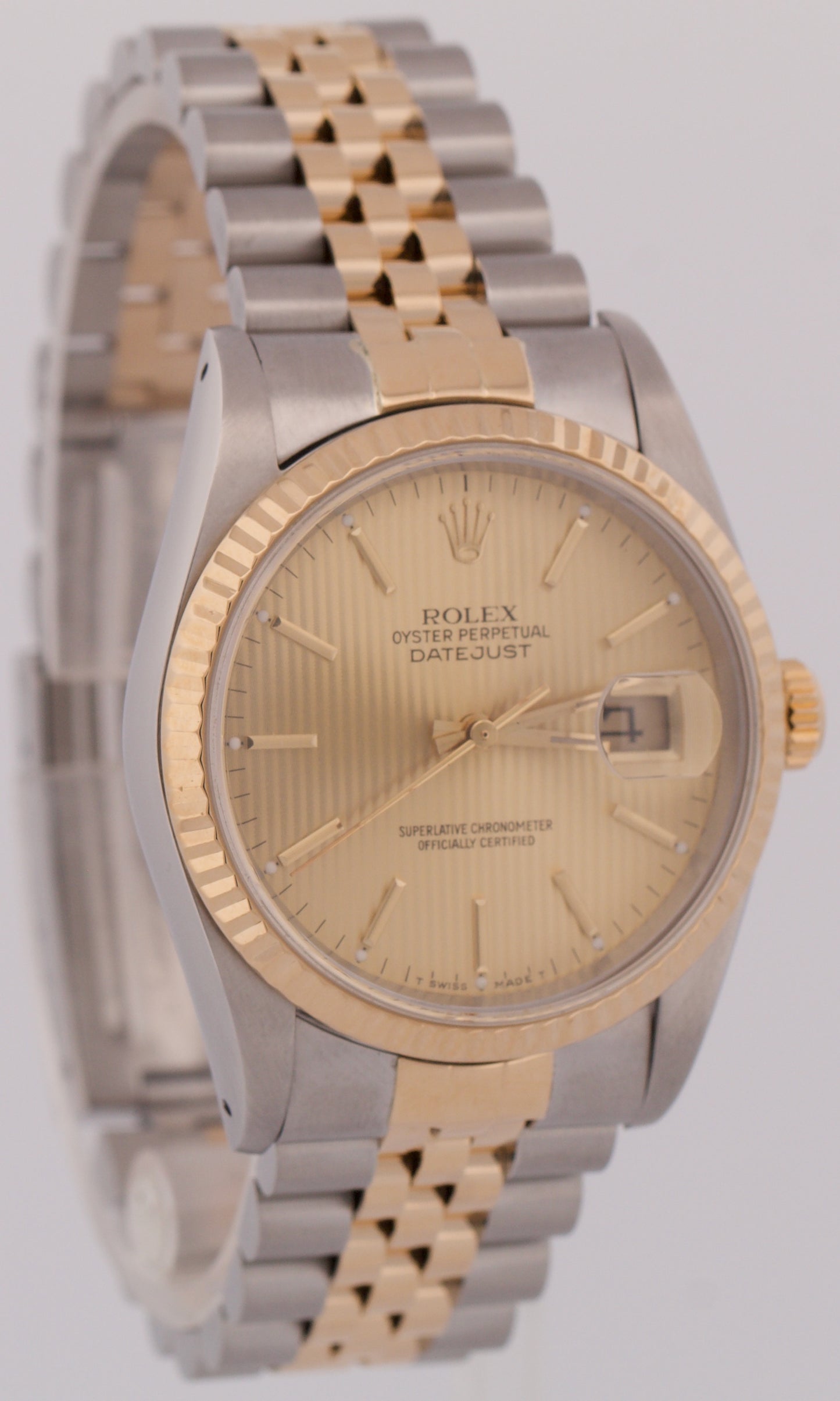 PAPERS Rolex DateJust 36mm CHAMPAGNE TAPESTRY 18K Gold Steel JUBILEE 16233 BOX
