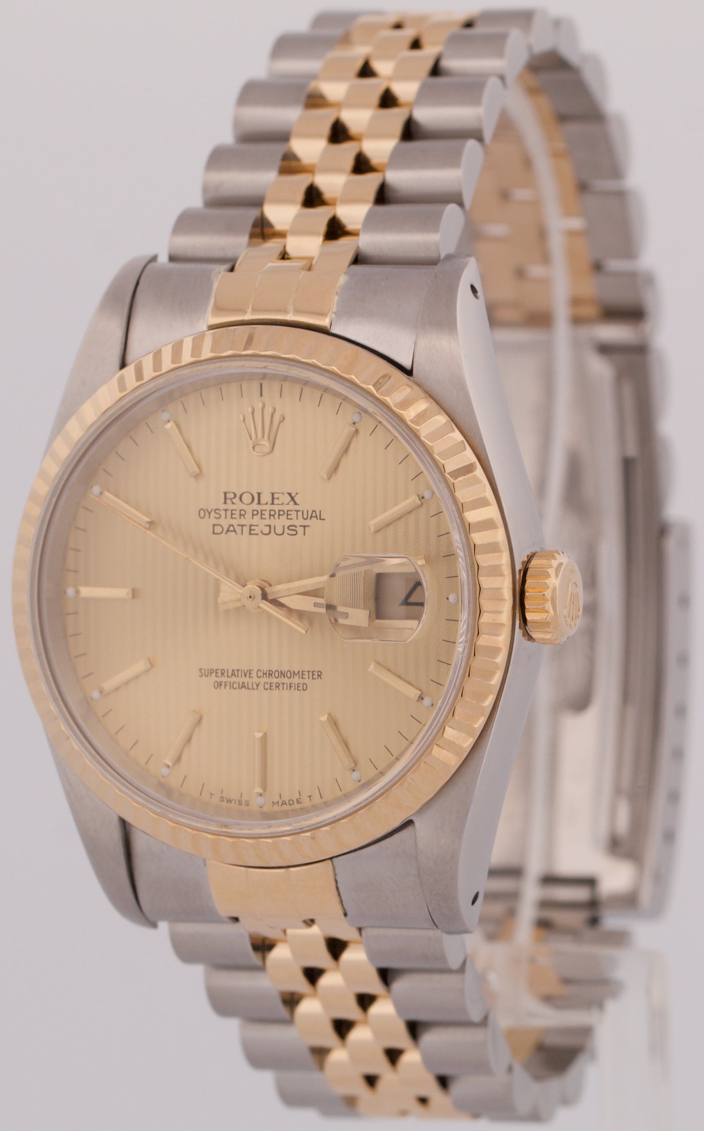 PAPERS Rolex DateJust 36mm CHAMPAGNE TAPESTRY 18K Gold Steel JUBILEE 16233 BOX