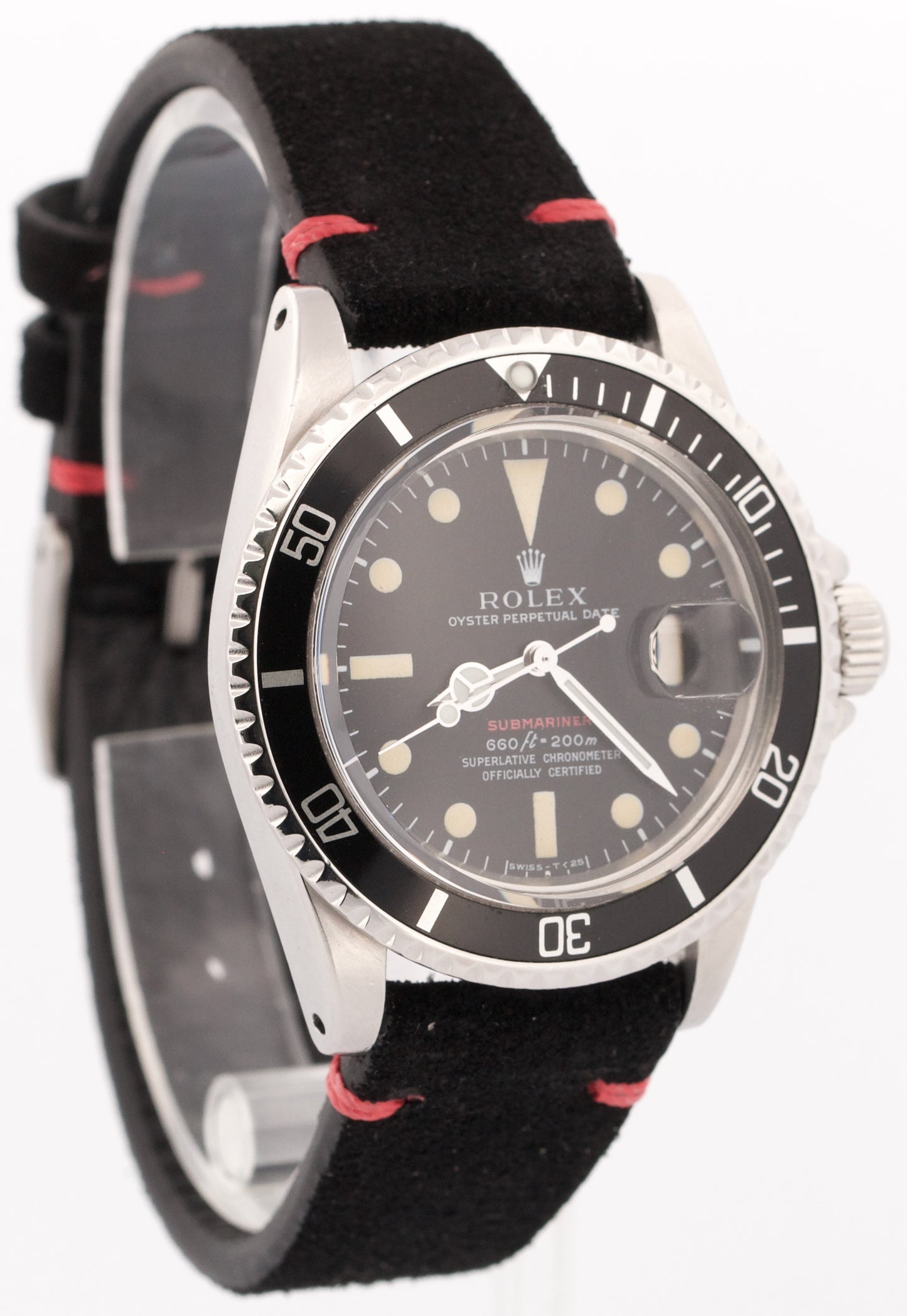 VINTAGE 1970 Rolex Submariner Date Black RED Stainless Steel 40mm 1680 Watch