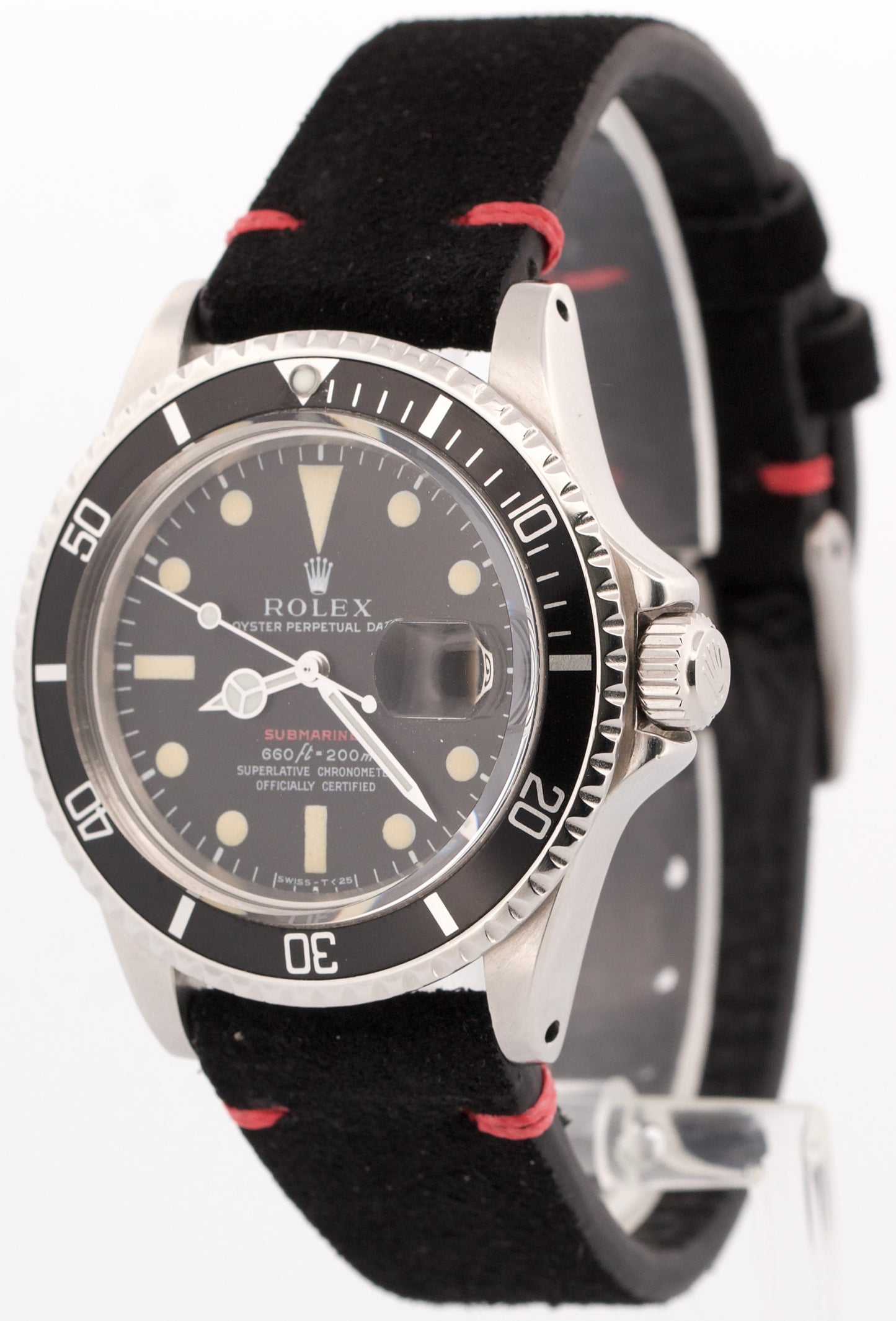 VINTAGE 1970 Rolex Submariner Date Black RED Stainless Steel 40mm 1680 Watch