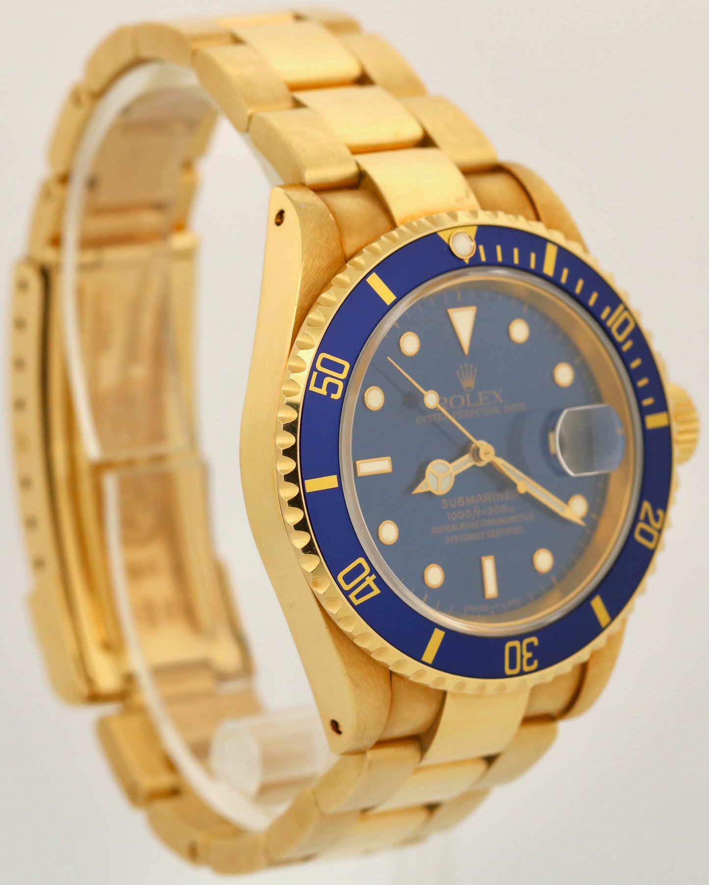UNPOLISHED 1993 Rolex Submariner Date 18K Yellow Gold BLUE 40mm 16618 Watch
