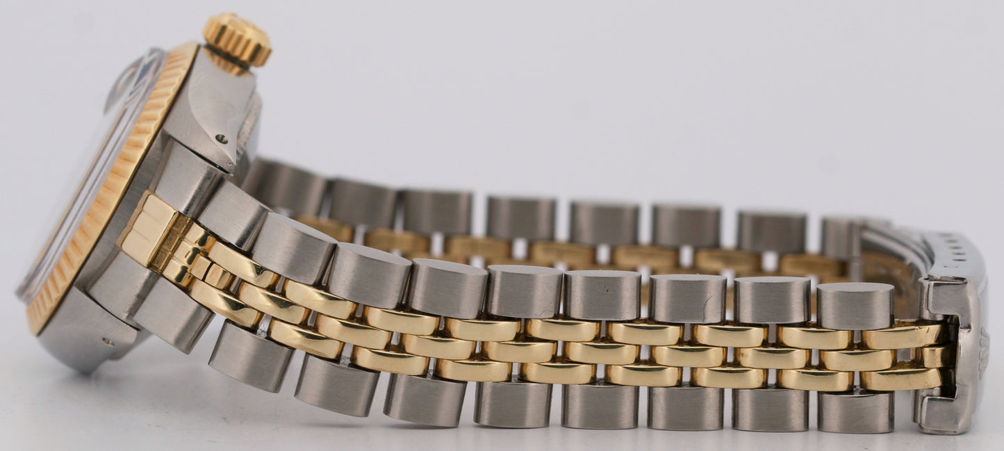 Rolex Date 26mm BLUE 18K Yellow Gold Stainless Steel Fluted JUBILEE 6917 Watch