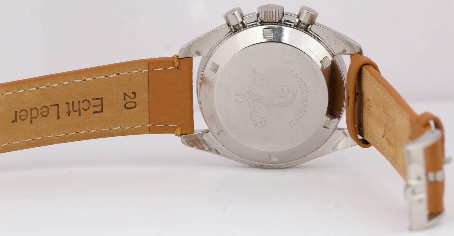 VINTAGE Omega Speedmaster ORANGE HAND Manual Black Leather 42mm Steel 145.012-67