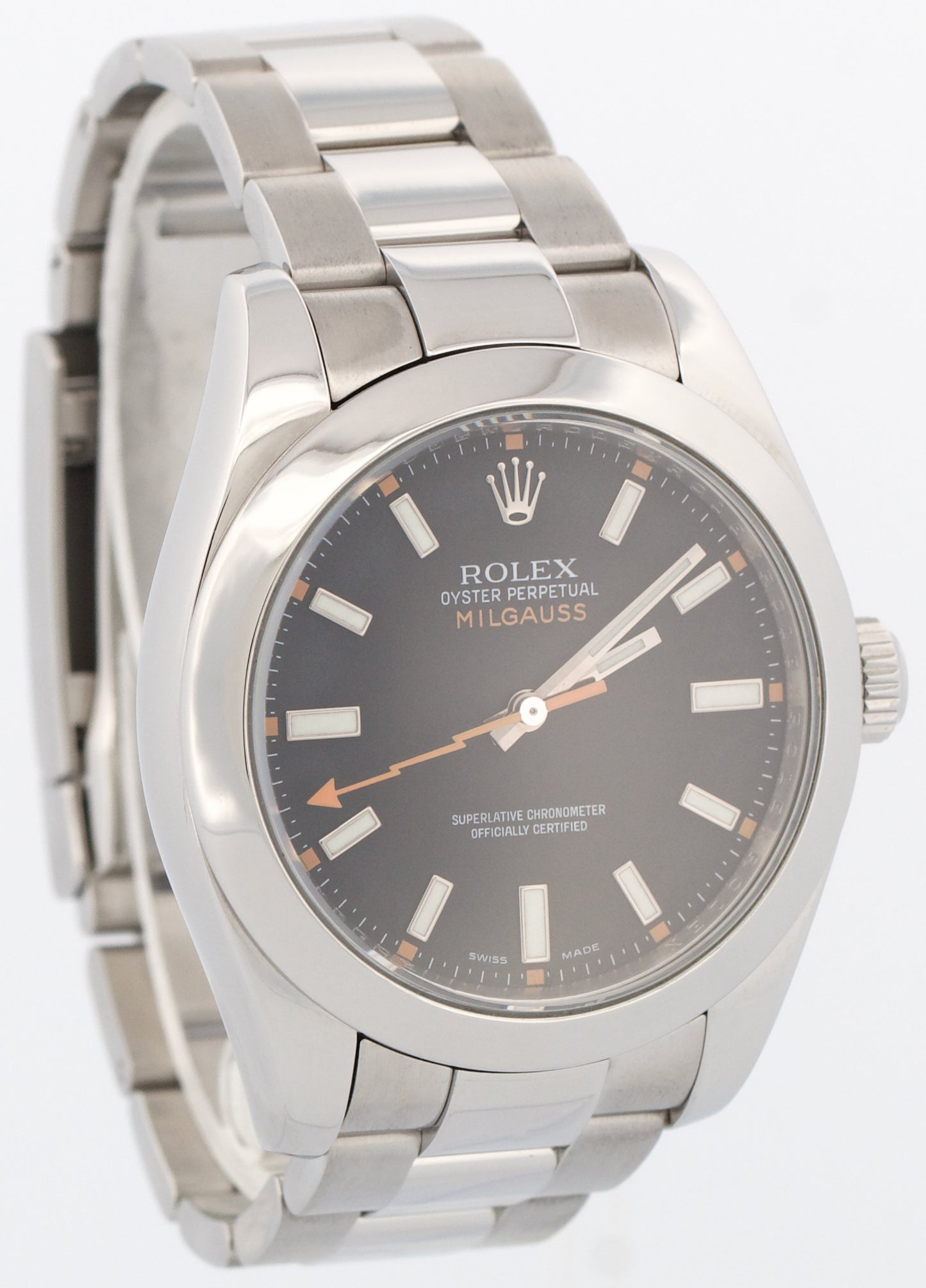 Rolex Milgauss BLACK Orange Stainless Steel 40mm Smooth Oyster 116400 Watch
