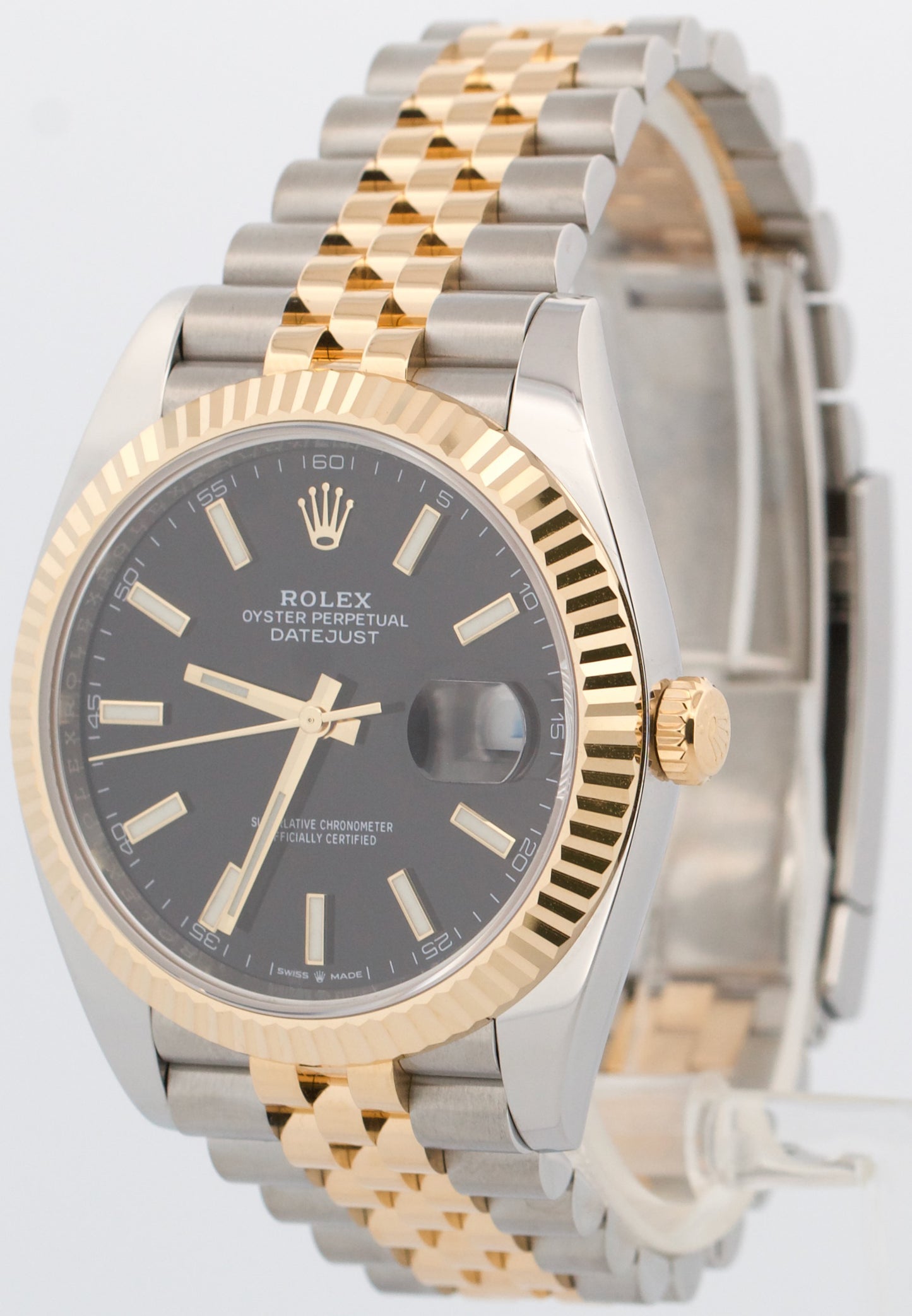 Rolex DateJust 41 BLACK 41mm 18K Yellow Gold Fluted Steel JUBILEE 126333 Watch