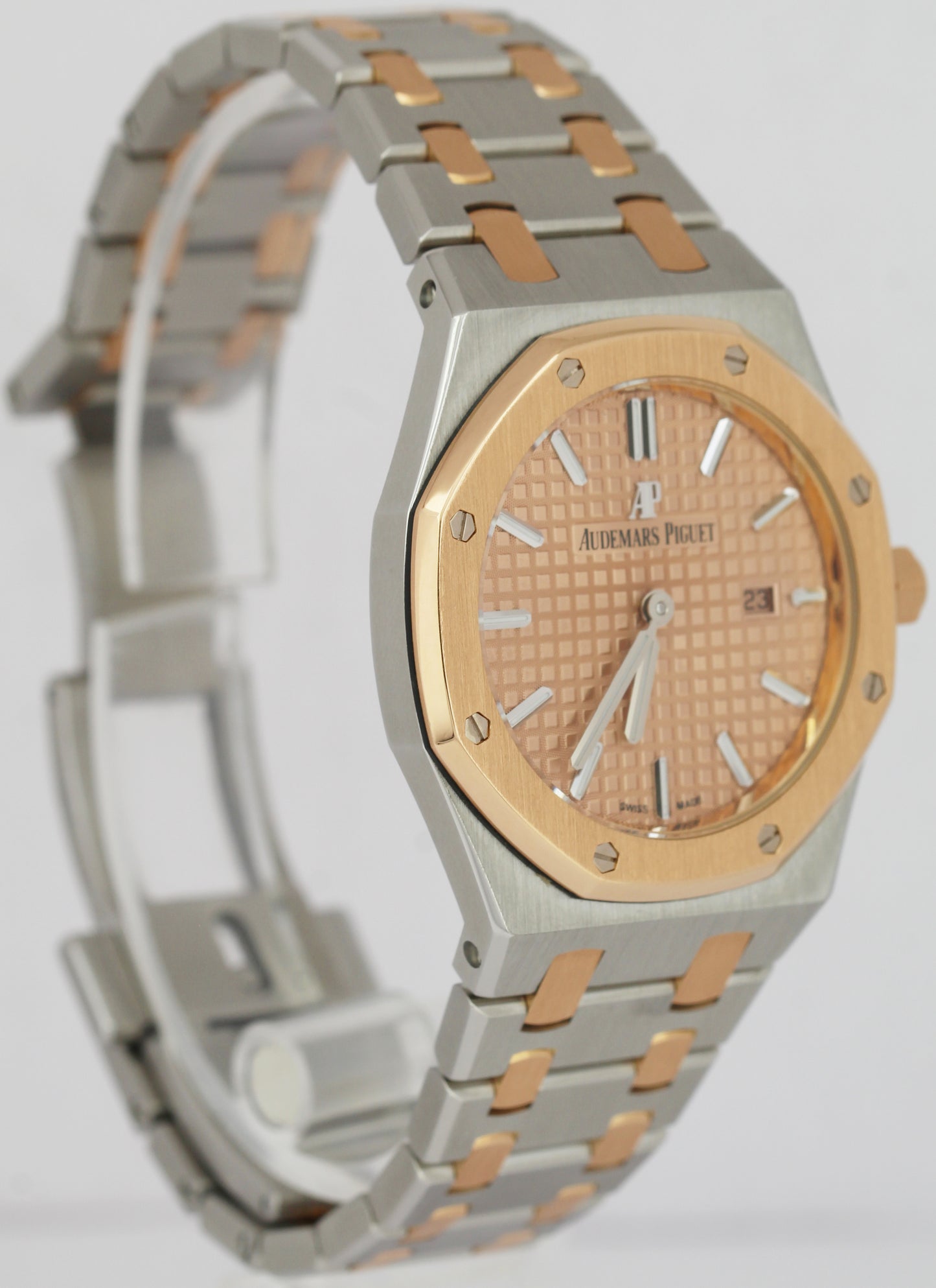 MINT Audemars Piguet Royal Oak Pink Dial 18K Rose Gold Steel 33mm Watch 67650SR