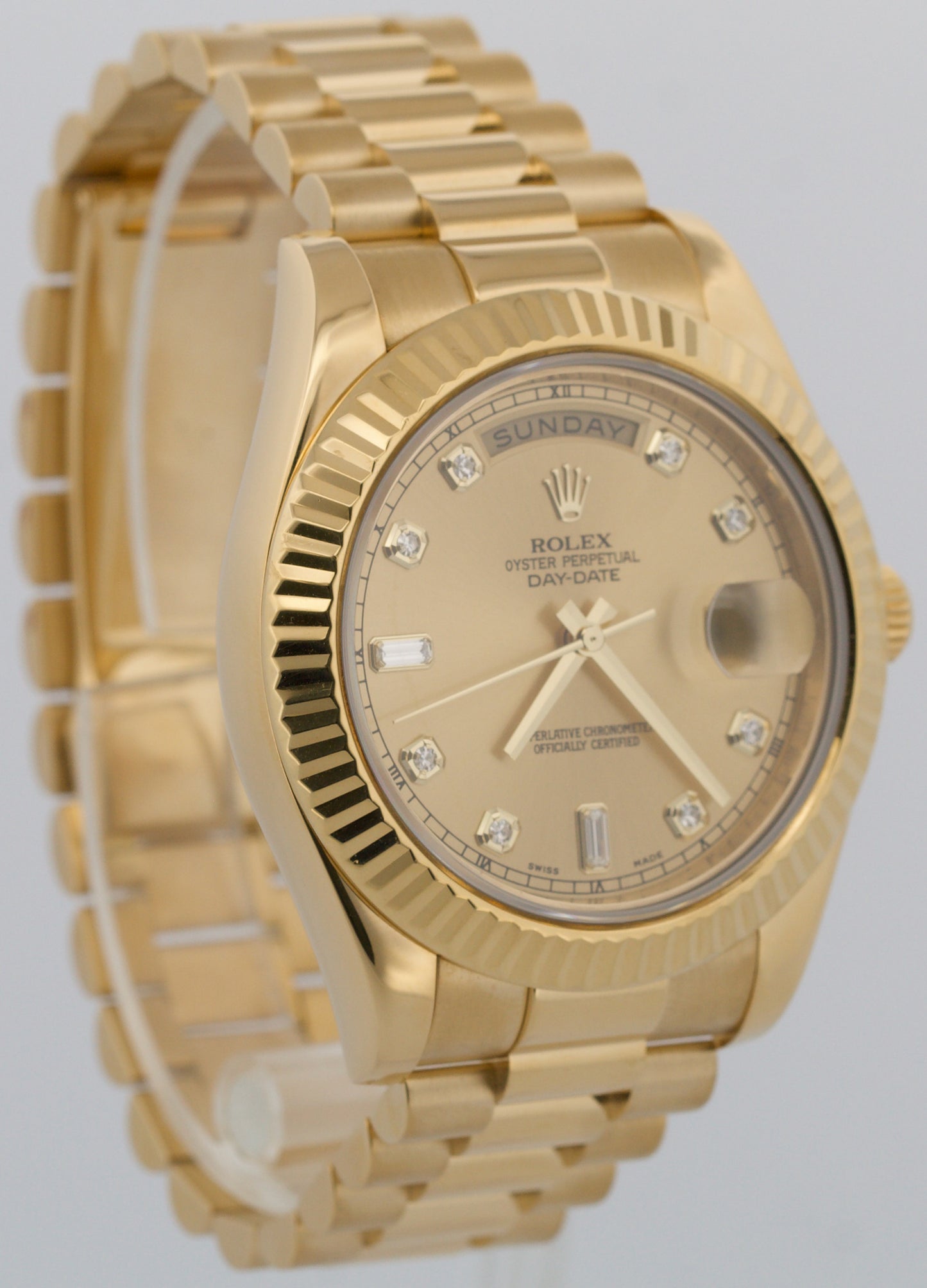 Rolex Day-Date II President 41mm CHAMPAGNE DIAMOND 18K Yellow Gold 218238 BOX