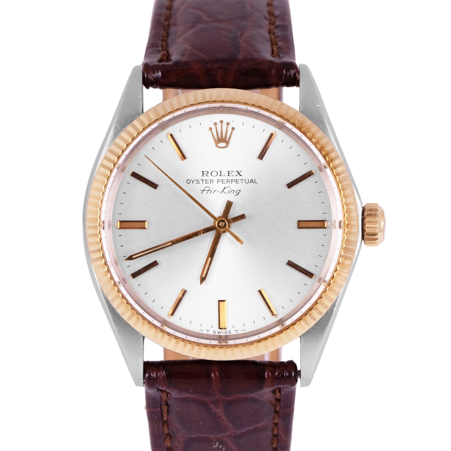 1974 Rolex Oyster Perpetual Air-King Silver 34mm Stainless Steel Gold Watch 5501