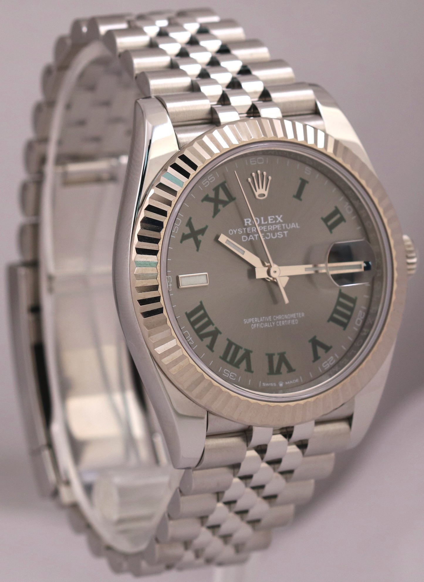2023 PAPERS Rolex DateJust 41mm WIMBLEDON Rhodium 18K Fluted JUBILEE 126334 BOX