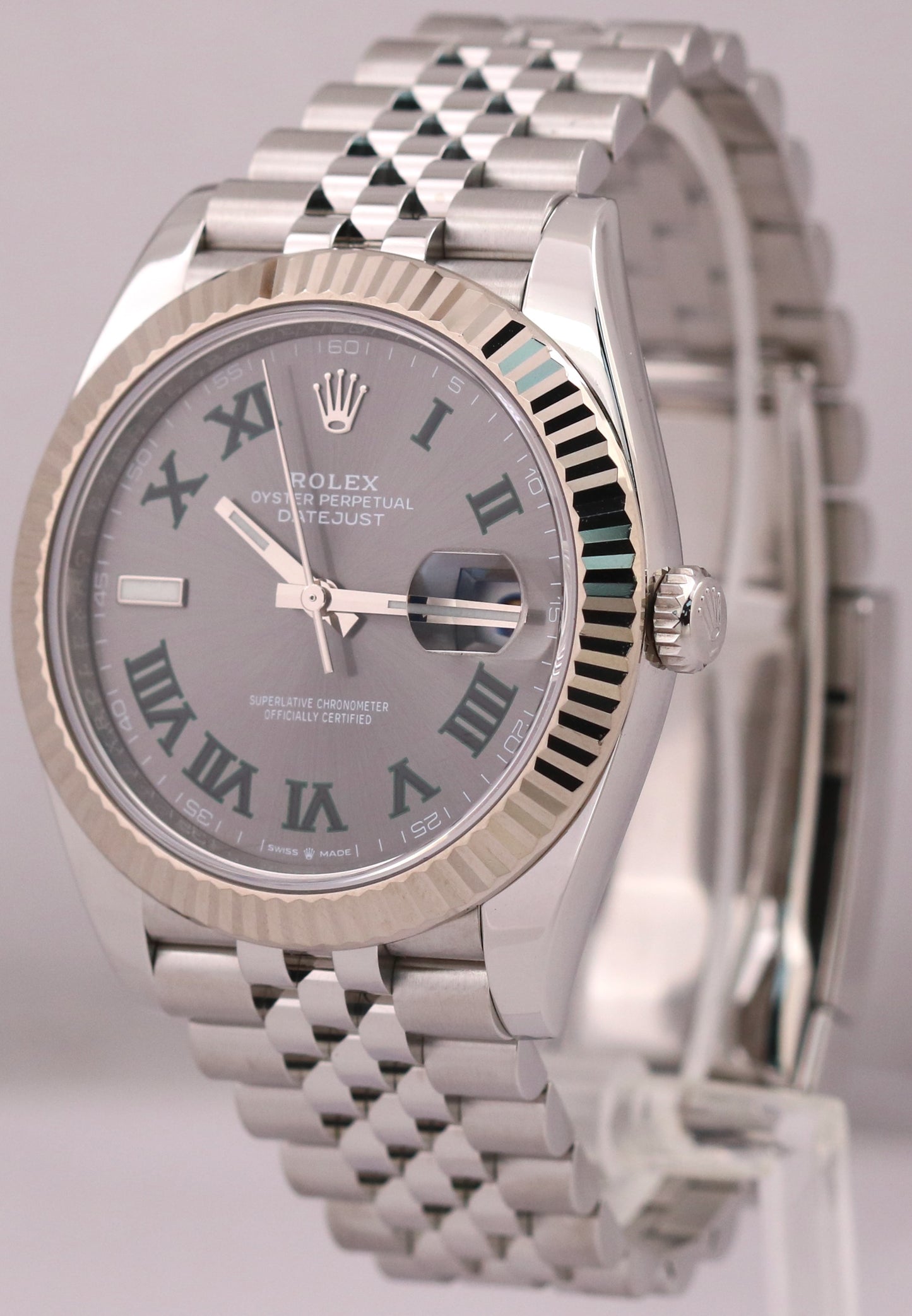 2023 PAPERS Rolex DateJust 41mm WIMBLEDON Rhodium 18K Fluted JUBILEE 126334 BOX
