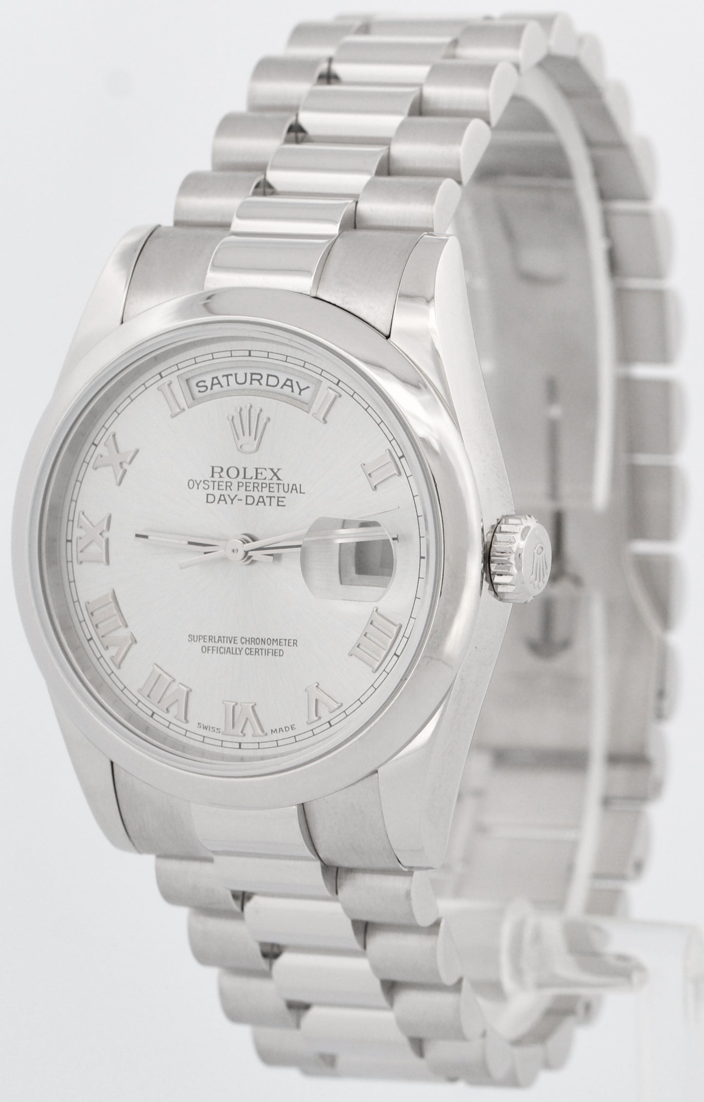 Rolex Day-Date Presidential 36mm SILVER ROMAN 950 Platinum 118206 Watch BOX