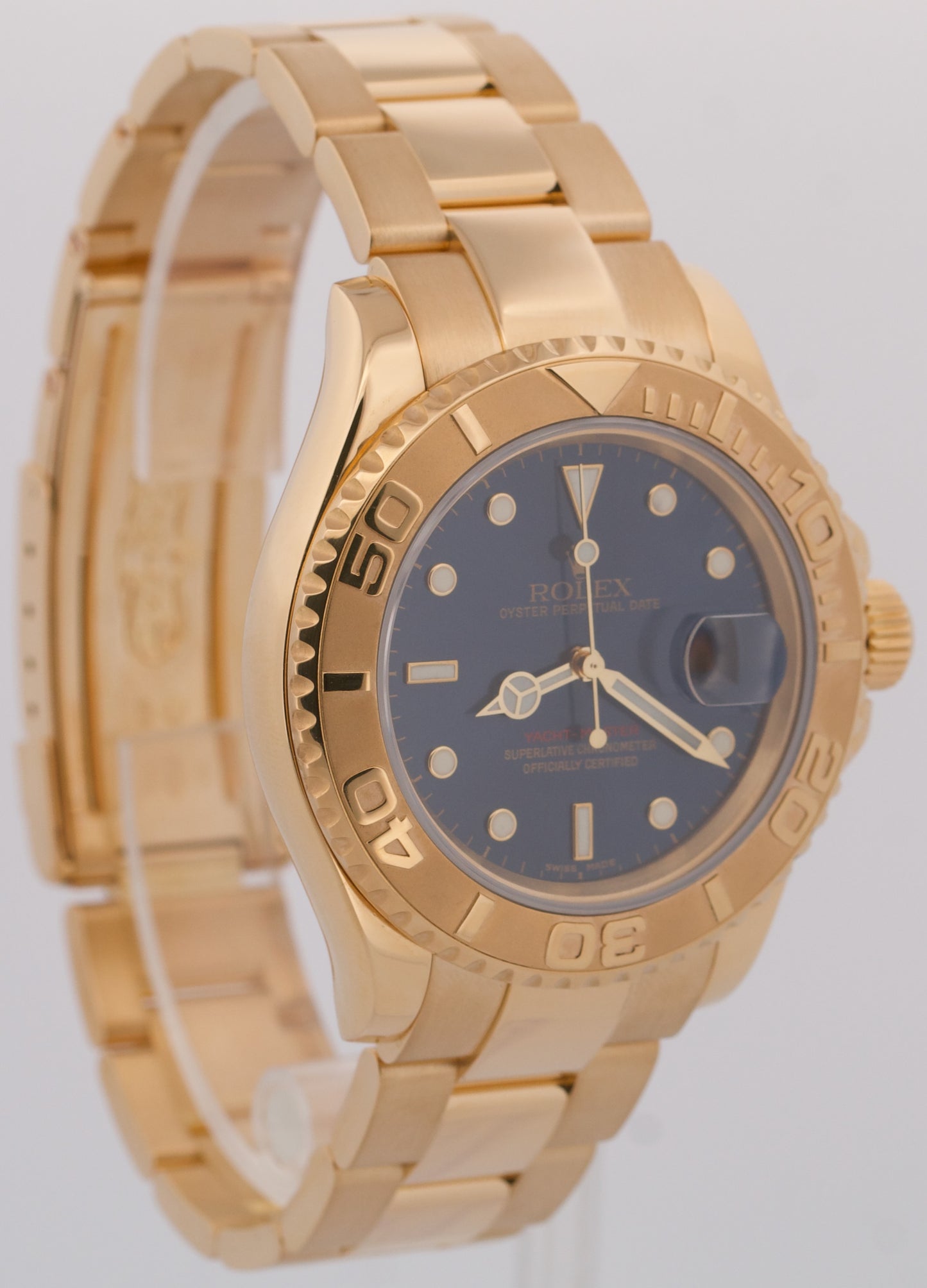 PAPERS Rolex Yacht-Master 40mm BLUE 18K Yellow Gold NO-HOLES Watch 16628 BOX