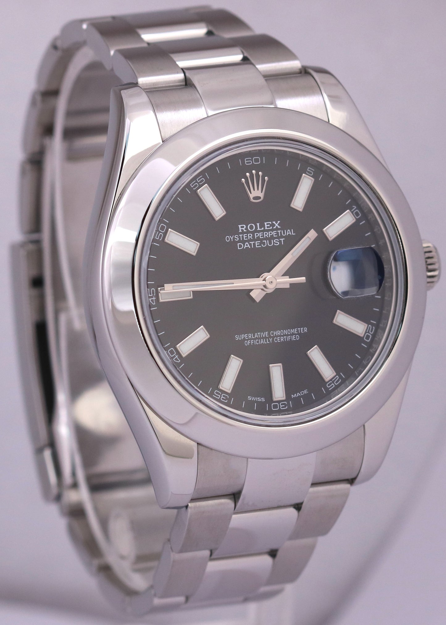 MINT Rolex DateJust II 41mm BLACK Stainless Steel Smooth Oyster 116300 Watch
