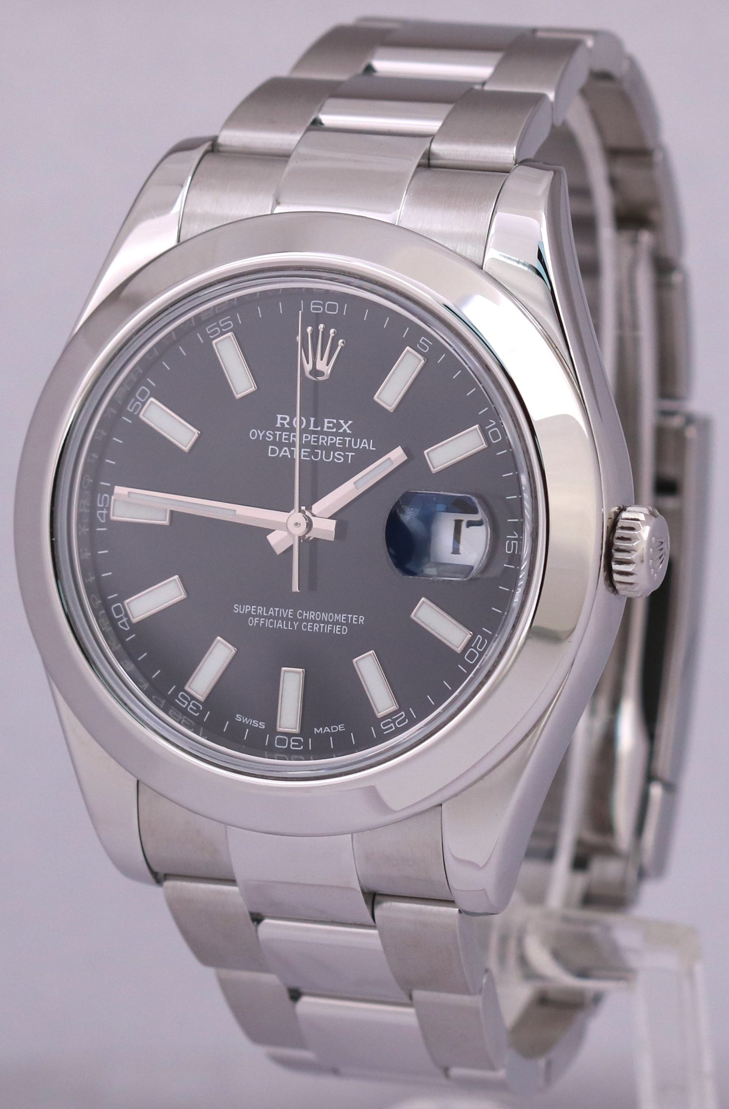 MINT Rolex DateJust II 41mm BLACK Stainless Steel Smooth Oyster 116300 Watch