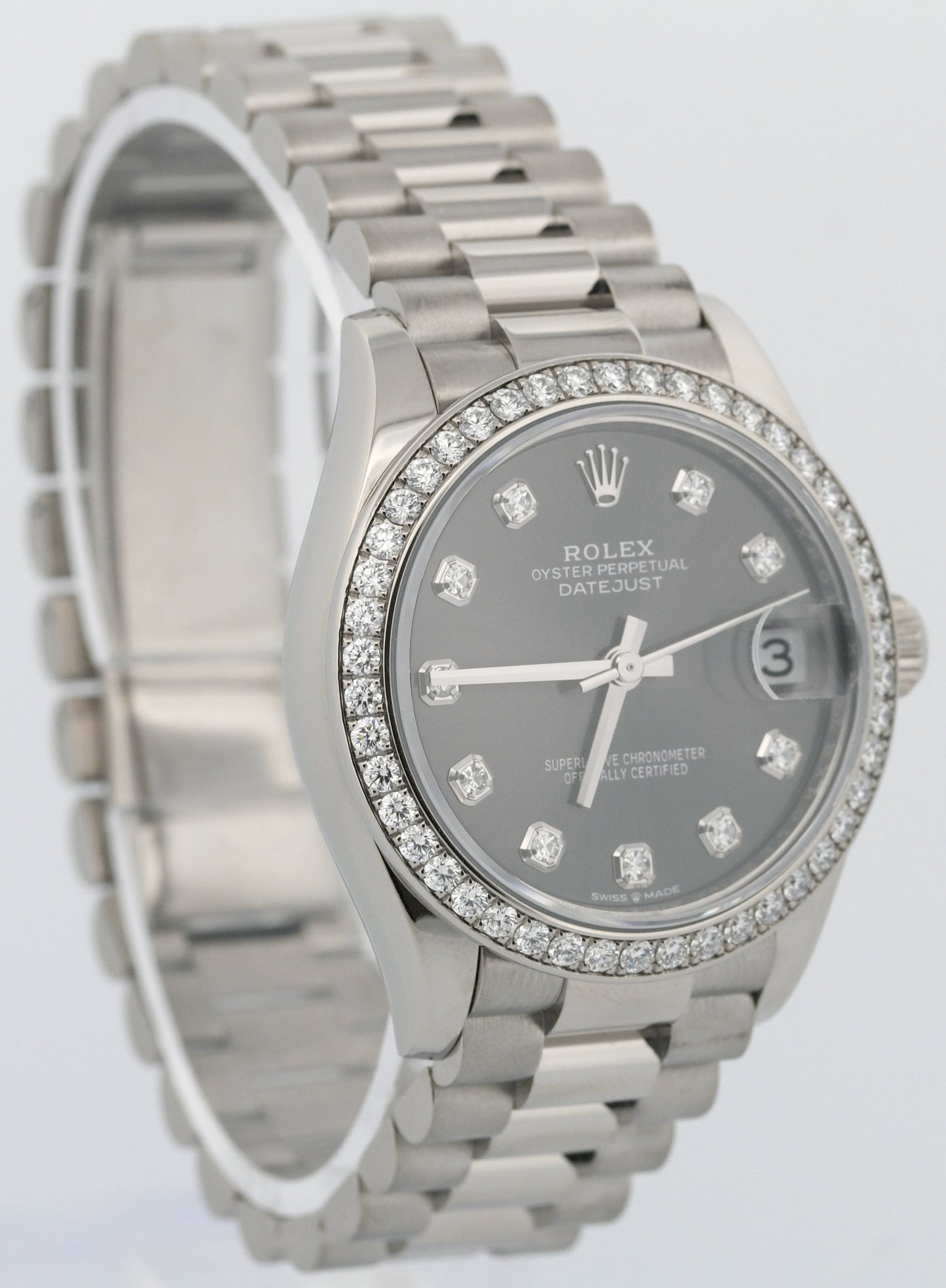 PAPERS Rolex DateJust President 31mm 18k FACTORY RHODIUM DIAMOND 278289RBR BOX