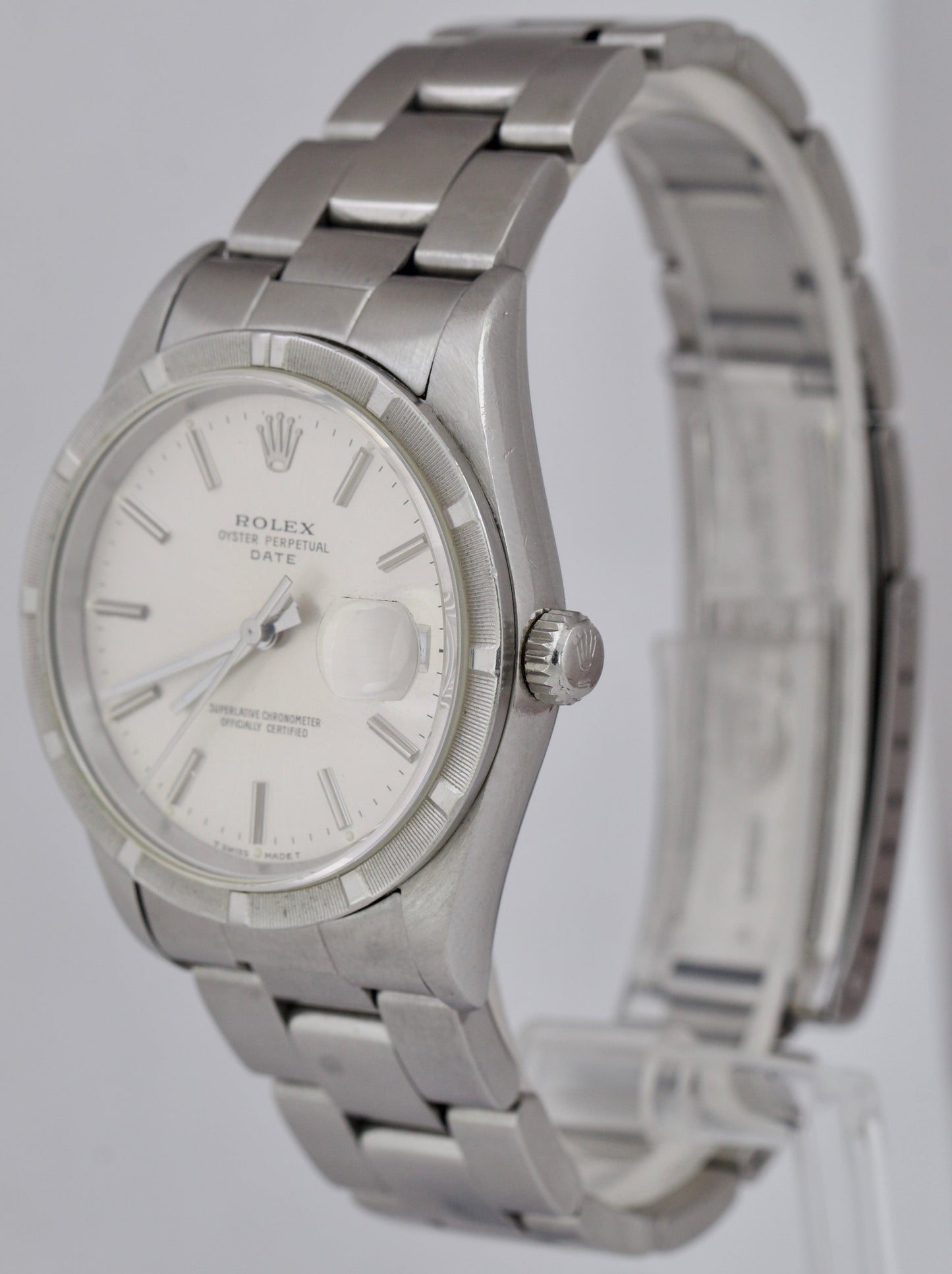 Rolex Oyster Perpetual Date 34 Silver Stainless Steel NO-HOLES CASE Watch 15210