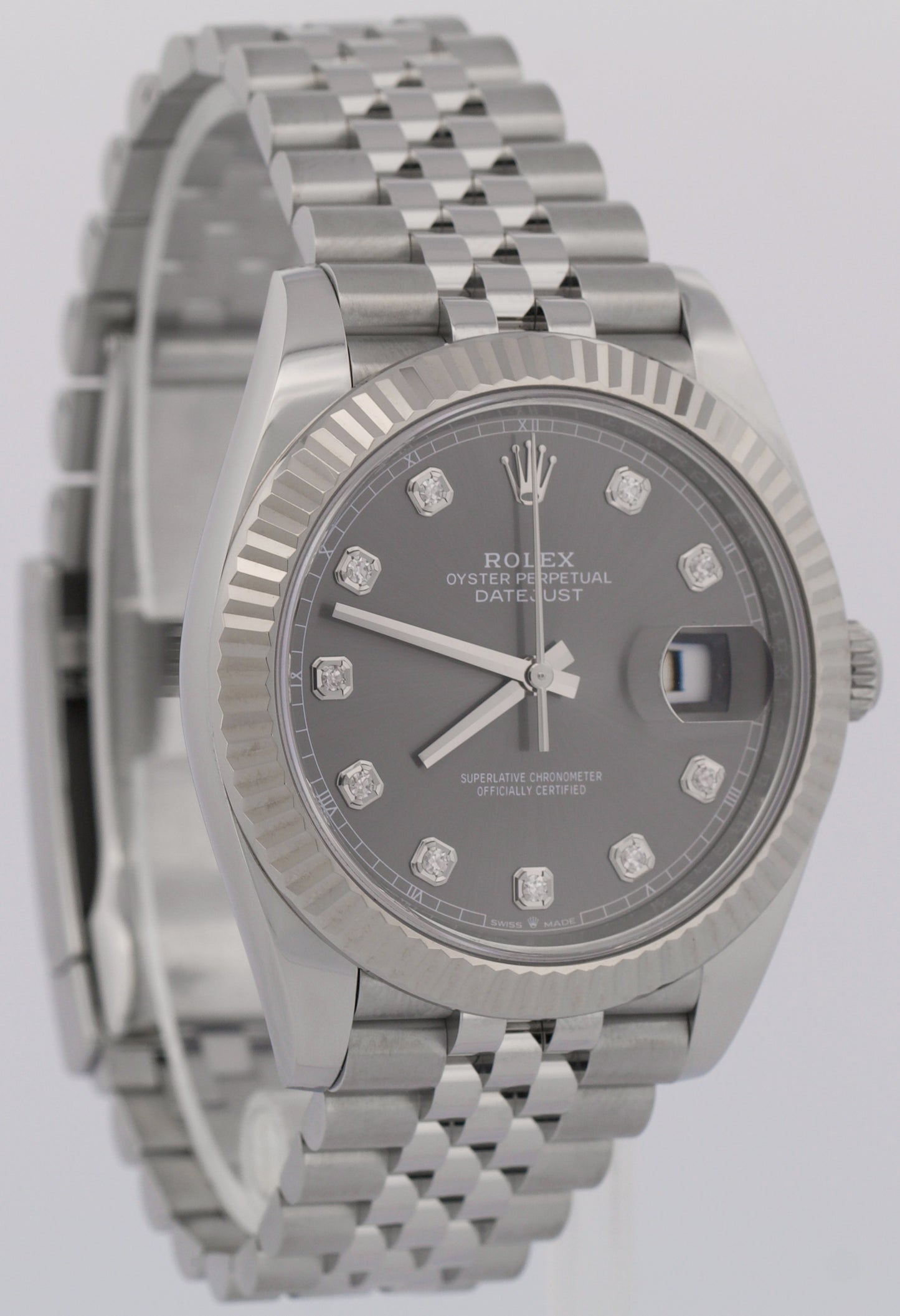 2023 PAPERS Rolex DateJust 41mm RHODIUM DIAMOND 18K Steel JUBILEE 126334 BOX