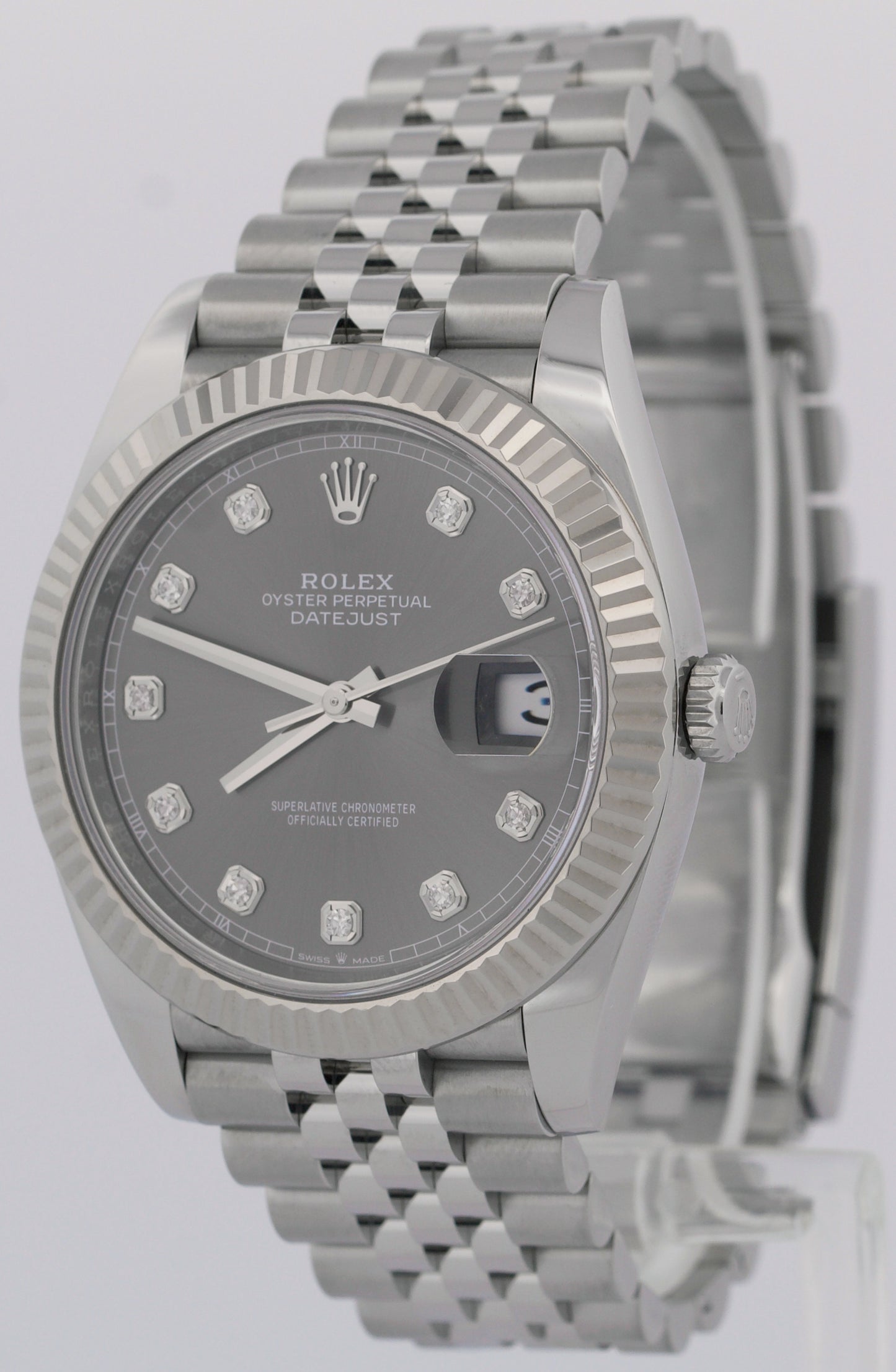 2023 PAPERS Rolex DateJust 41mm RHODIUM DIAMOND 18K Steel JUBILEE 126334 BOX