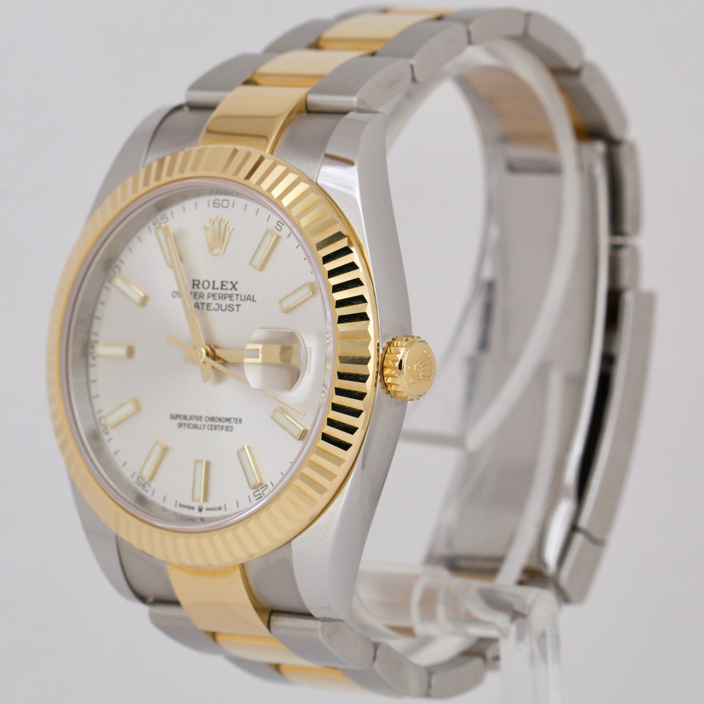 MINT Rolex DateJust 41 SILVER 18K Yellow Gold Steel 41mm Fluted Oyster 126333