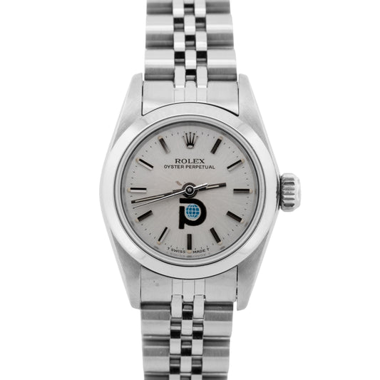 PAPERS Rolex Oyster Perpetual Silver POOL INTAIRDRIL Steel 24mm Watch 67180 BOX