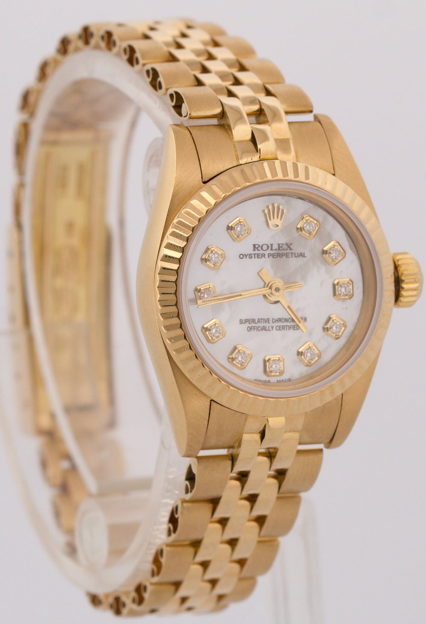 Ladies Rolex Oyster Perpetual 26mm MOP DIAMOND 18K Yellow Gold JUBILEE 67198