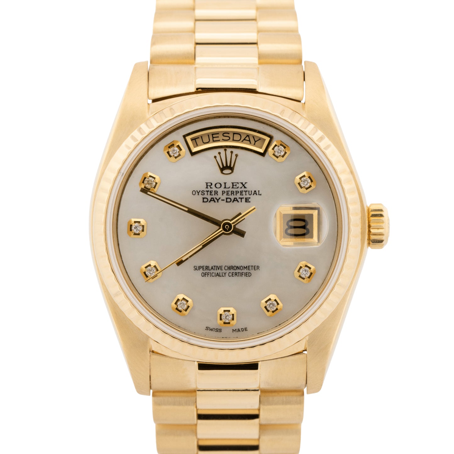 MINT Rolex Day-Date President MOP DIAMOND 36mm 18K Yellow Gold Watch 18038