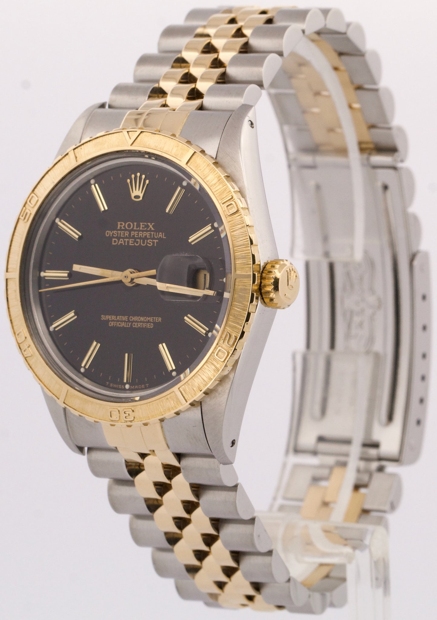 1986 Rolex DateJust 36mm BLACK Turn-O-Graph JUBILEE Steel 18K Yellow Gold 16253