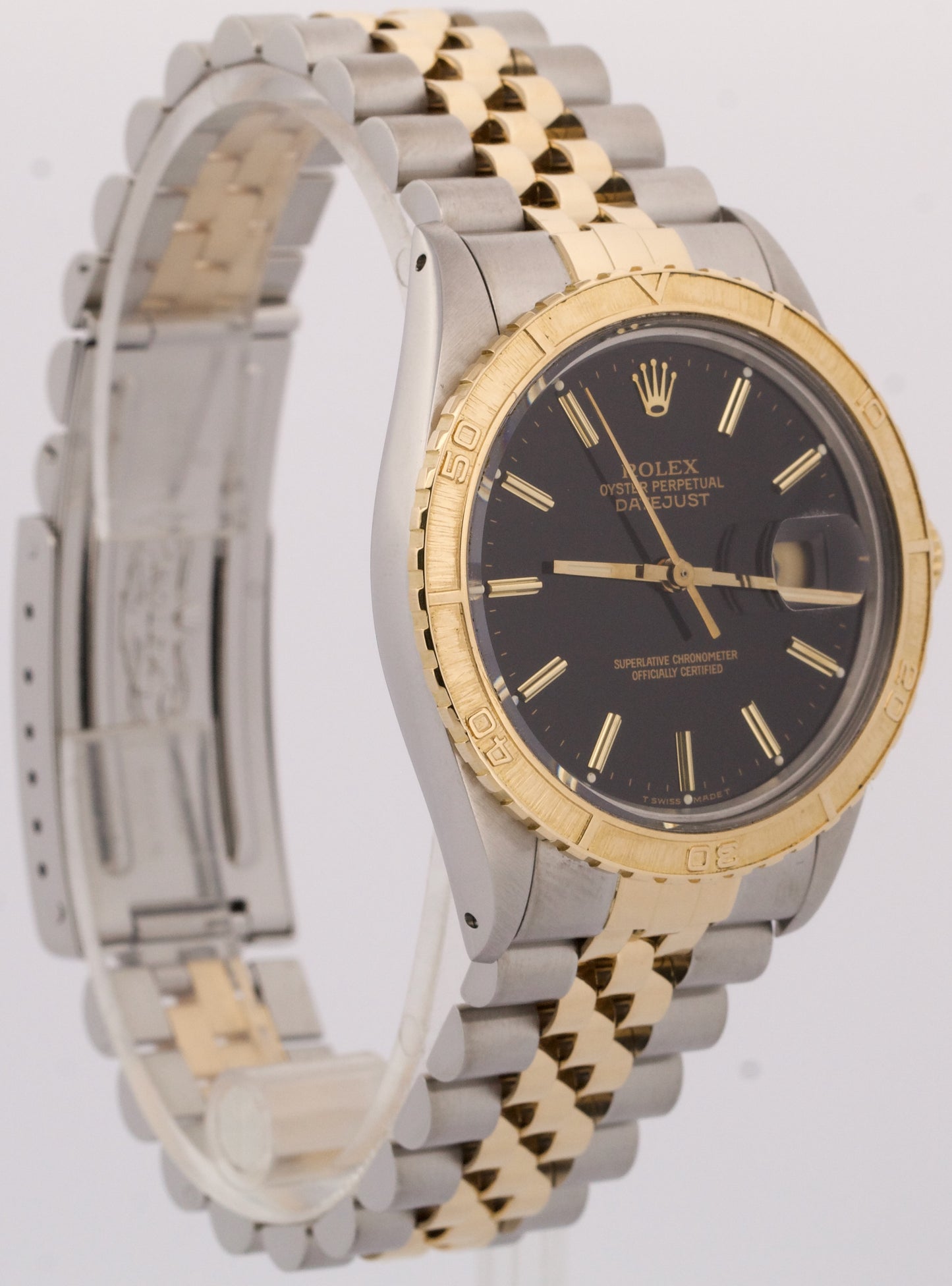 1986 Rolex DateJust 36mm BLACK Turn-O-Graph JUBILEE Steel 18K Yellow Gold 16253