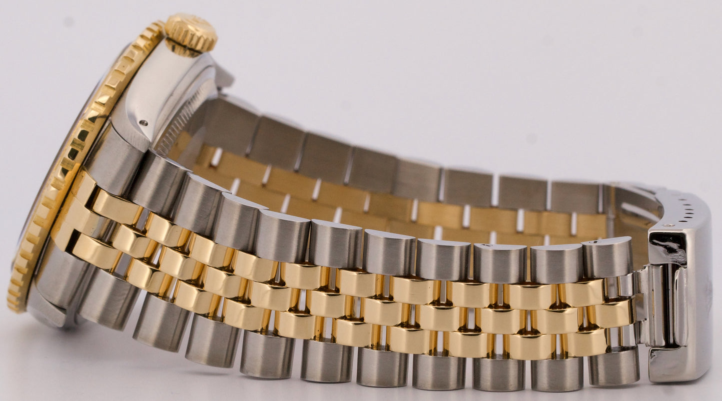 1986 Rolex DateJust 36mm BLACK Turn-O-Graph JUBILEE Steel 18K Yellow Gold 16253