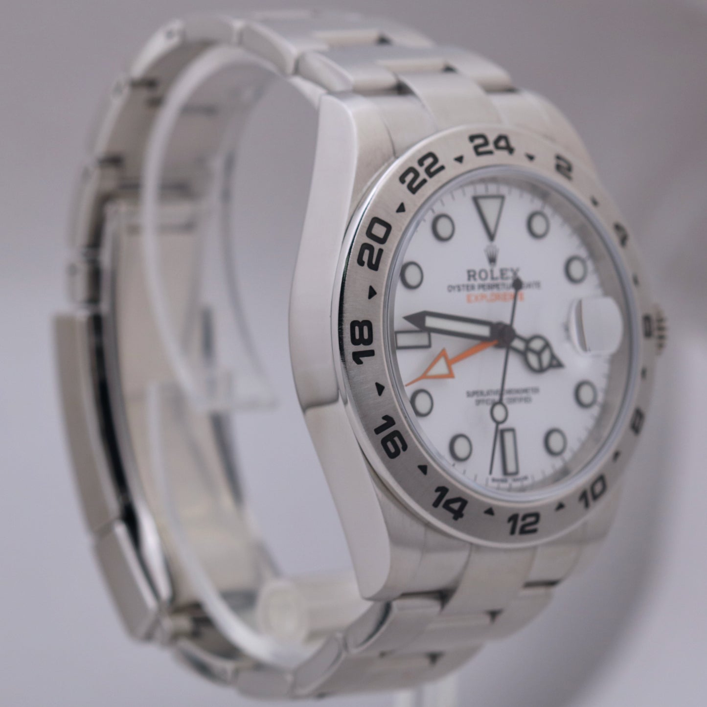 MINT 2018 Rolex Explorer II PAPERS 42mm 216570 White Orange Date Stainless B+P