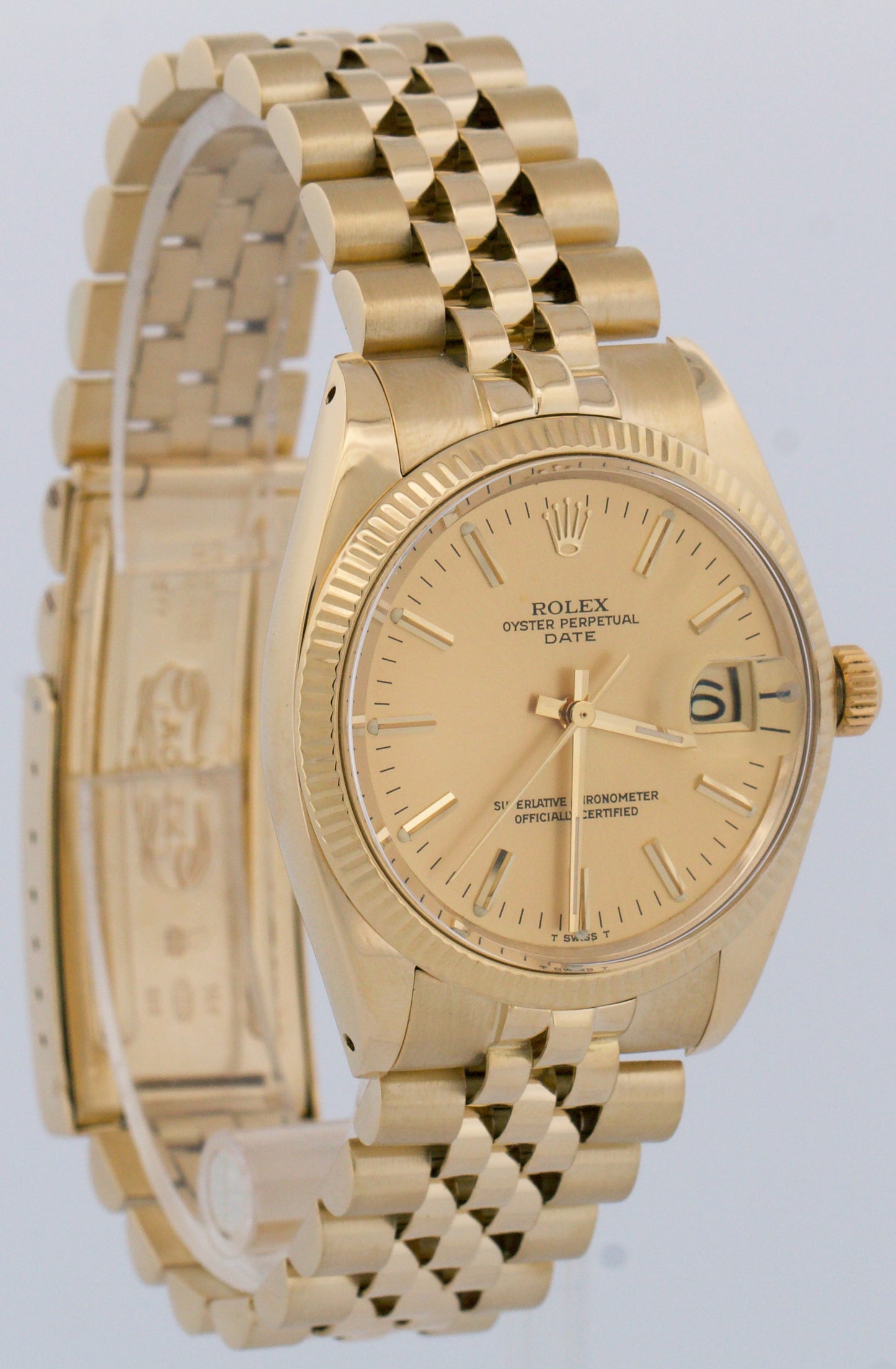 VINTAGE Rolex Oyster Perpetual Date 34mm CHAMPAGNE 14K Yellow Gold JUBILEE 1503