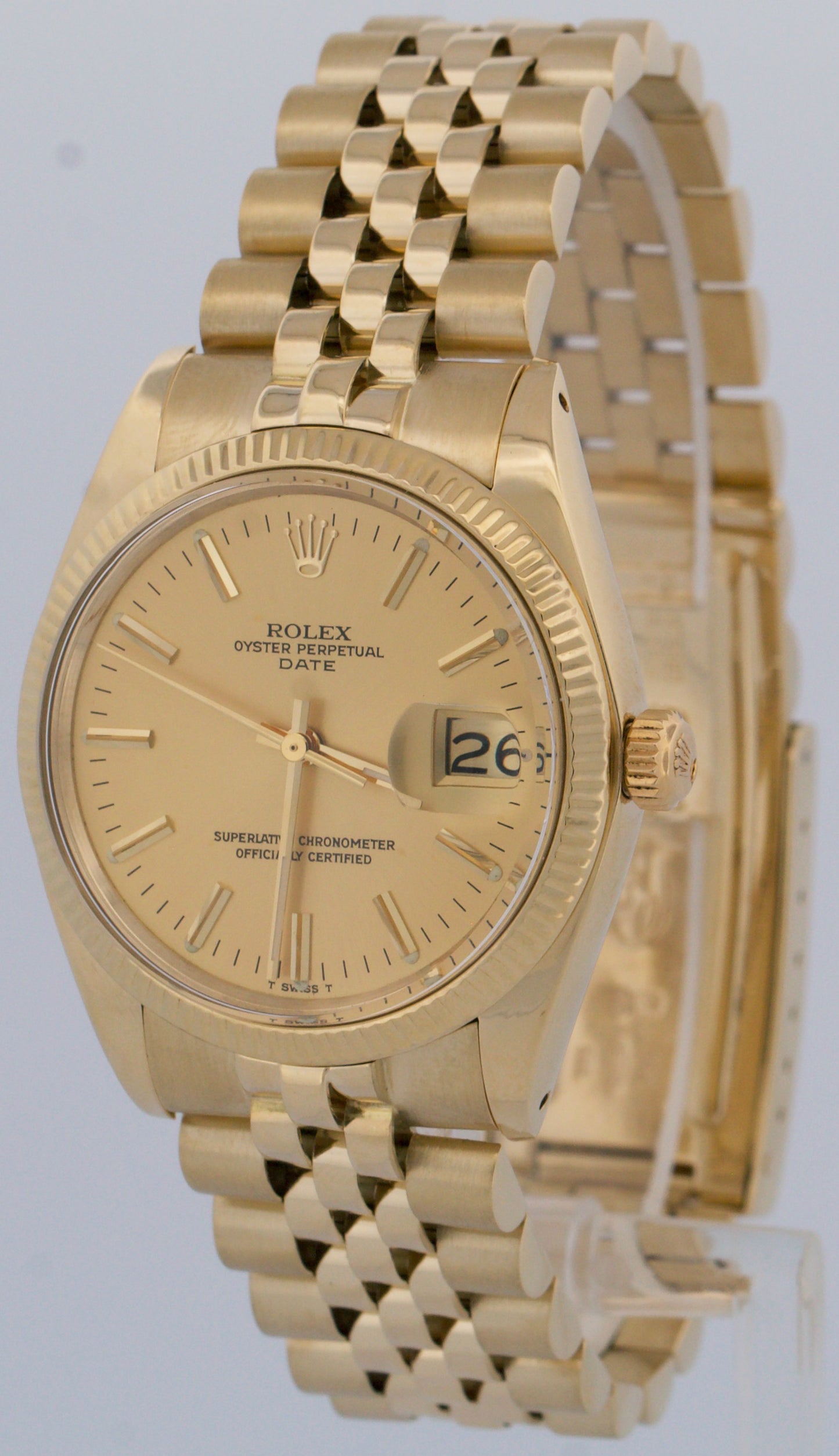 VINTAGE Rolex Oyster Perpetual Date 34mm CHAMPAGNE 14K Yellow Gold JUBILEE 1503