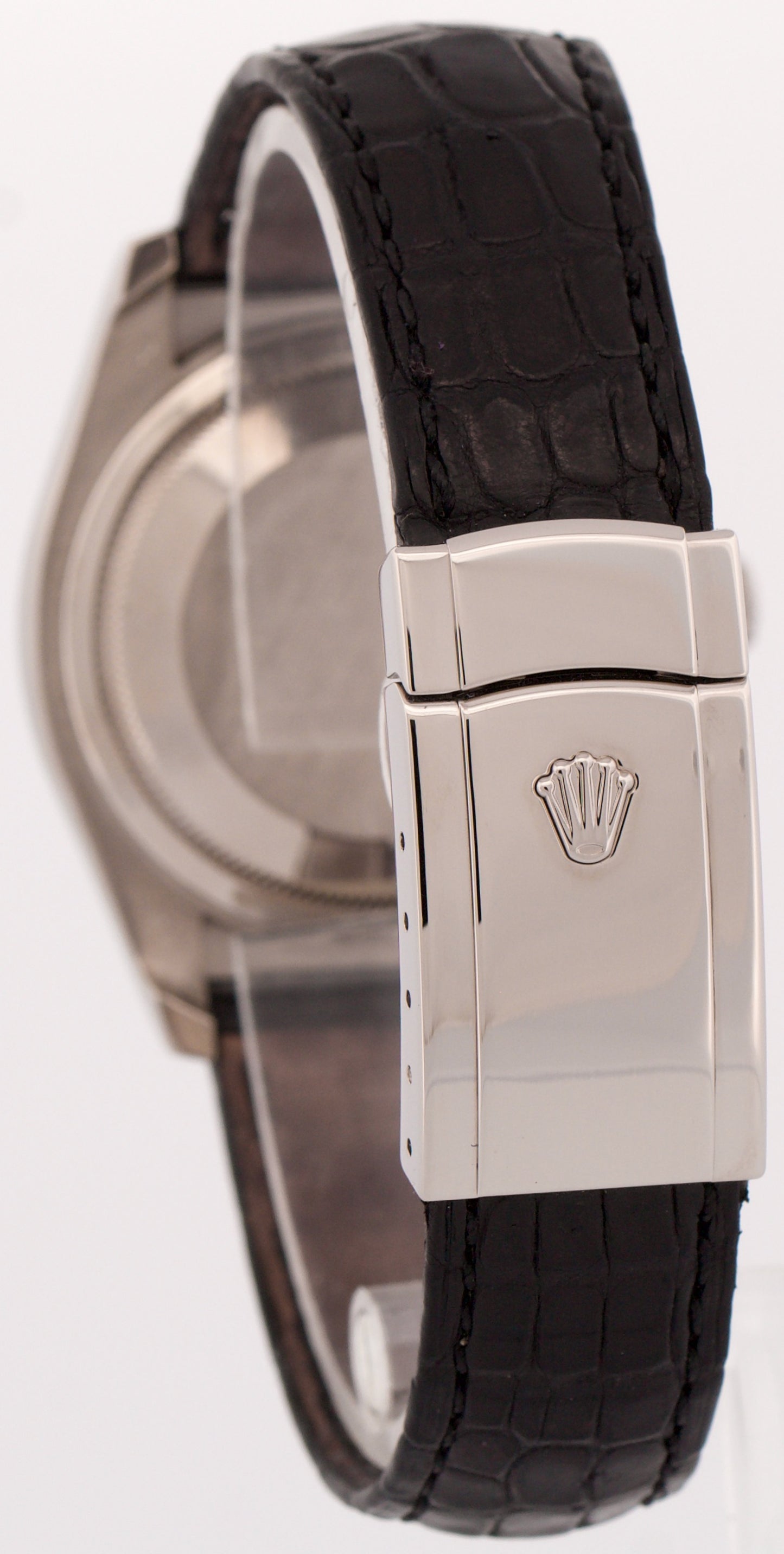 Rolex DateJust BLUE ROMAN 18K White Gold Fluted 36mm Black Leather 116139 Watch