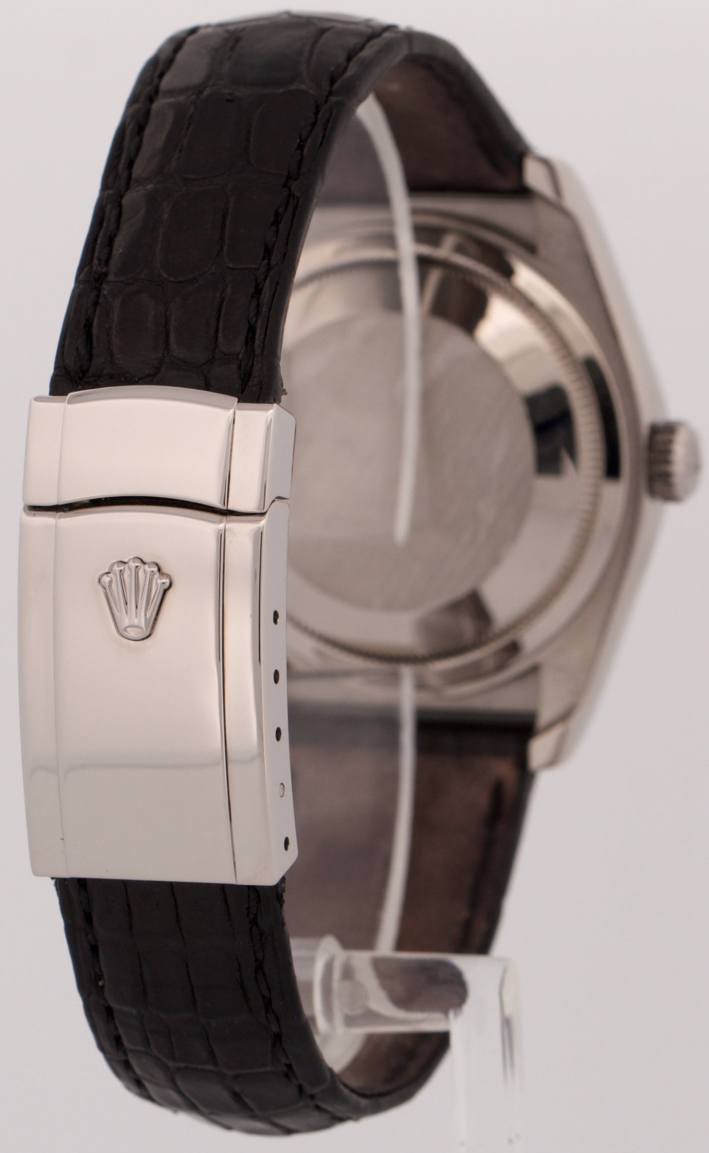 Rolex DateJust BLUE ROMAN 18K White Gold Fluted 36mm Black Leather 116139 Watch