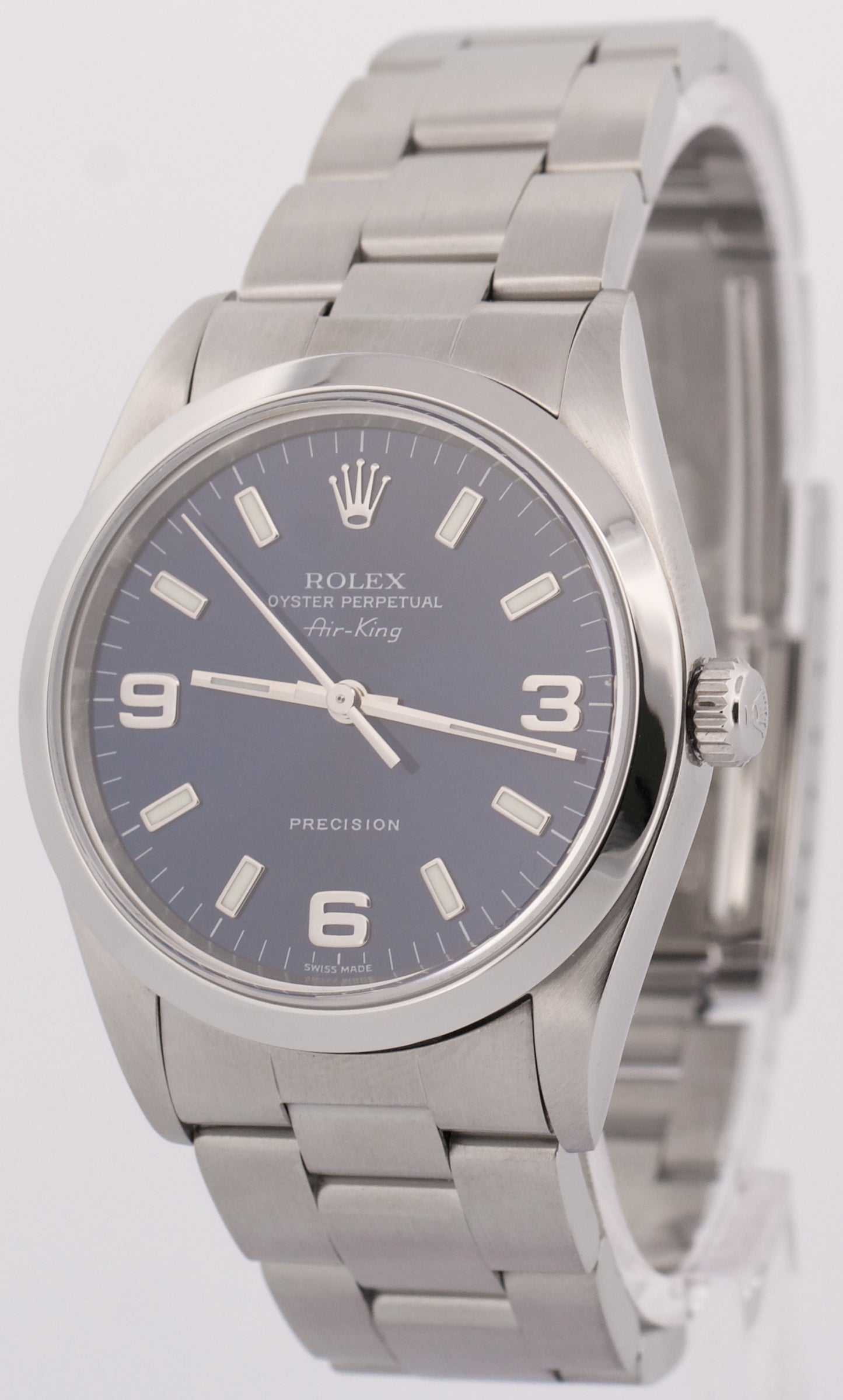 PAPERS Rolex Oyster Perpetual Air-King BLUE 34mm 3-6-9 RSC Watch 14000 M BOX