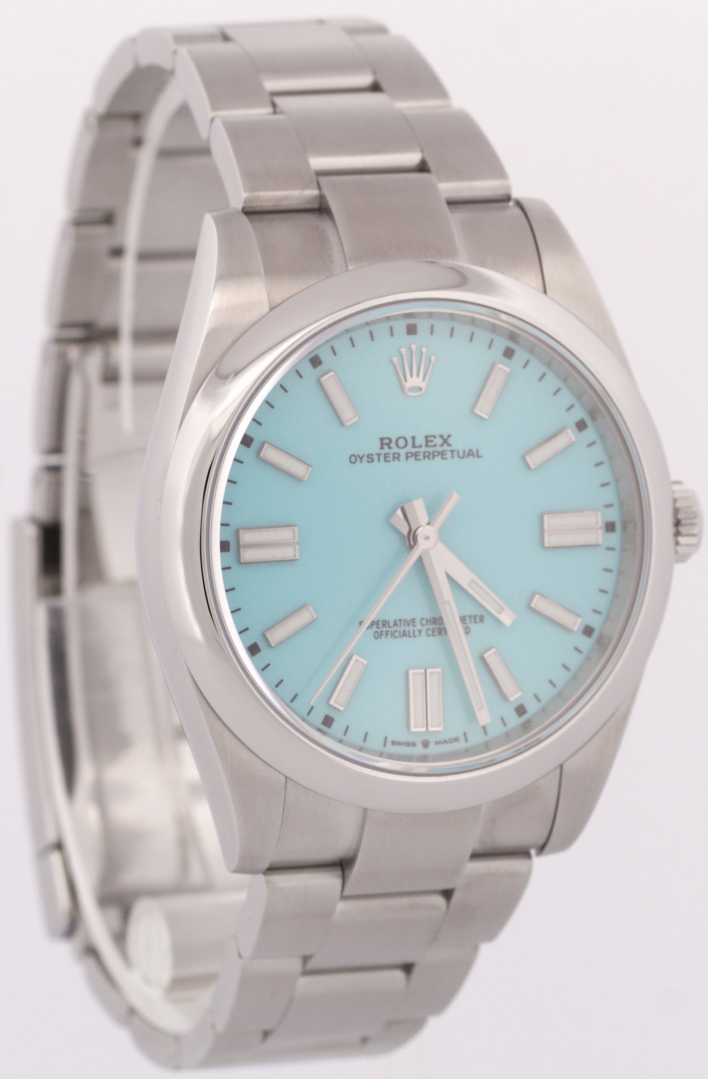 Rolex Oyster Perpetual 41mm TURQUOISE BLUE Stainless Steel Oyster Watch 124300