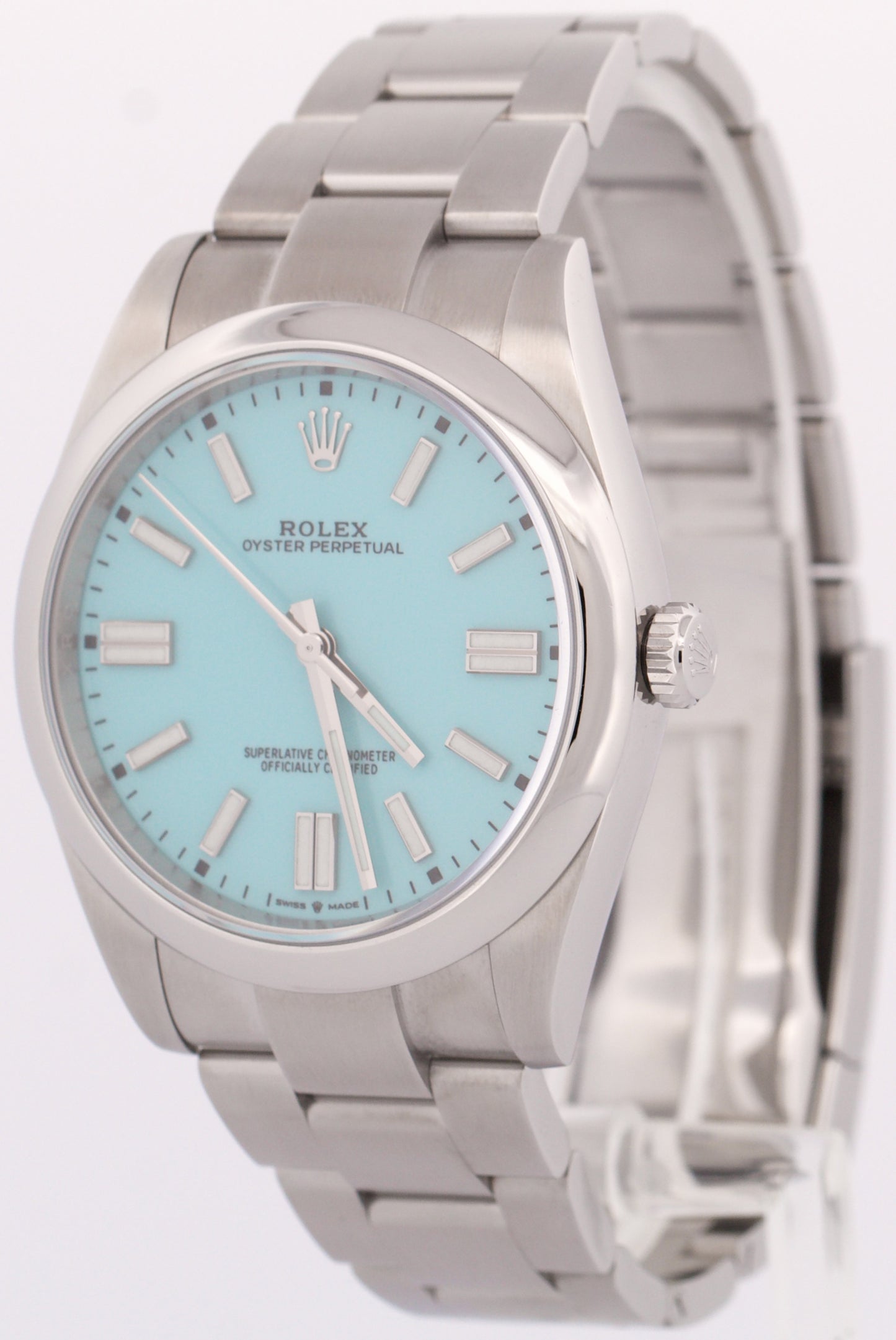 Rolex Oyster Perpetual 41mm TURQUOISE BLUE Stainless Steel Oyster Watch 124300
